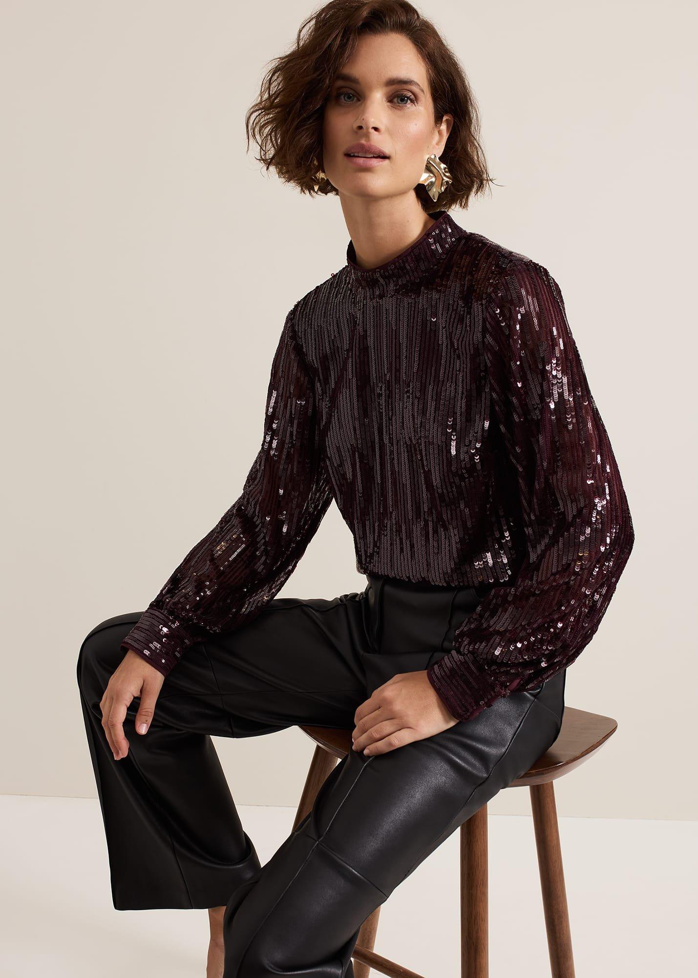 Hannah High Neck Sequin Top
