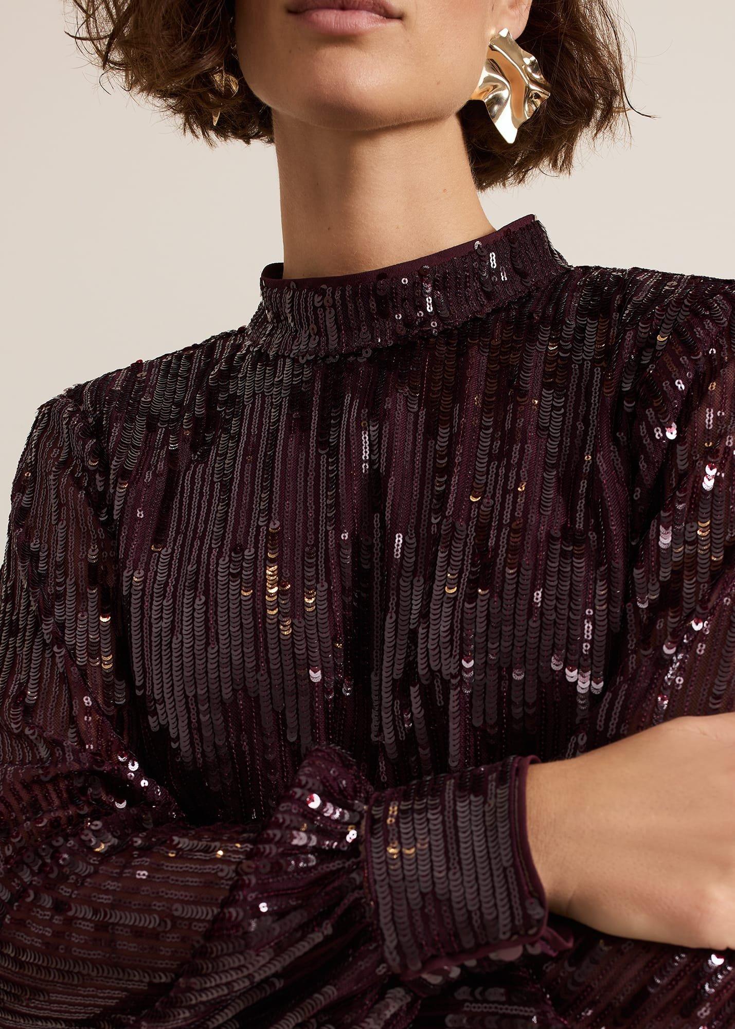 Hannah High Neck Sequin Top