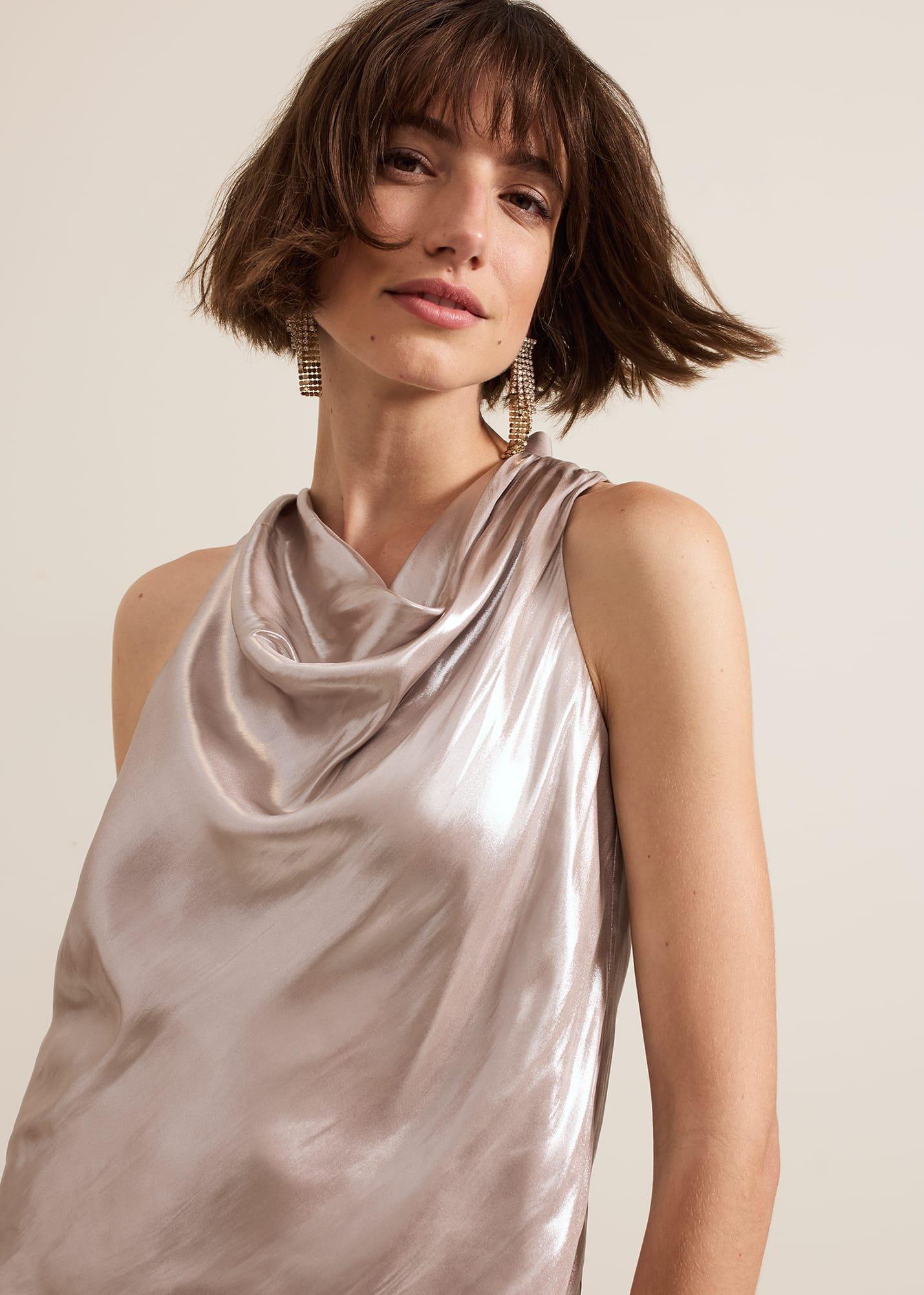 Adrina Metallic Cowl Neck Top