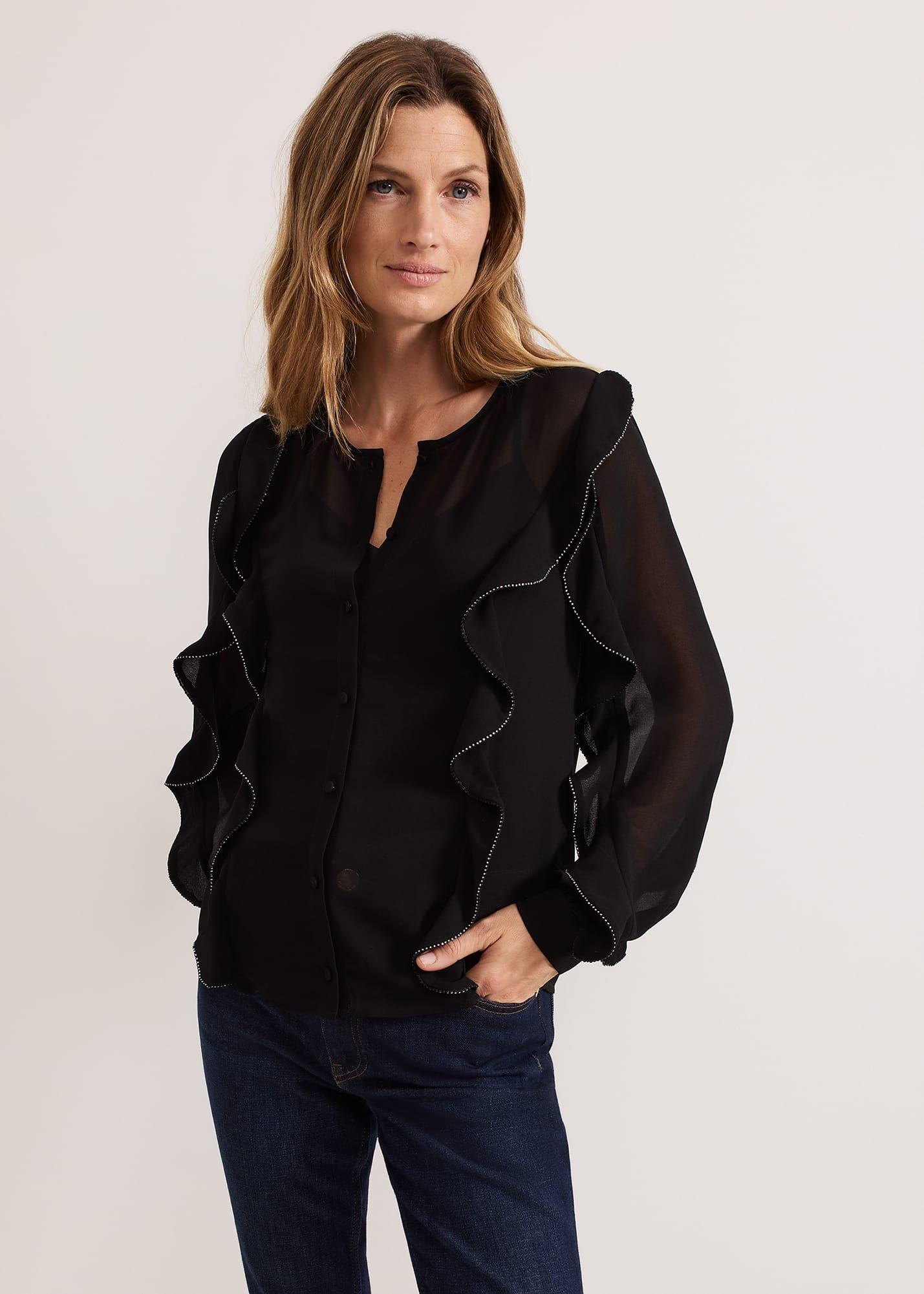Cordelia Black Ruffle Blouse