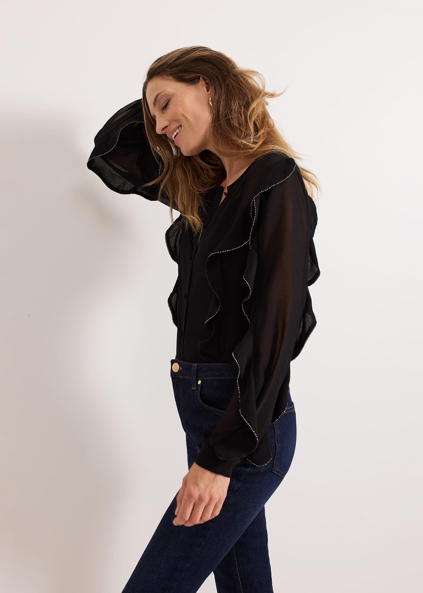 Cordelia Black Ruffle Blouse