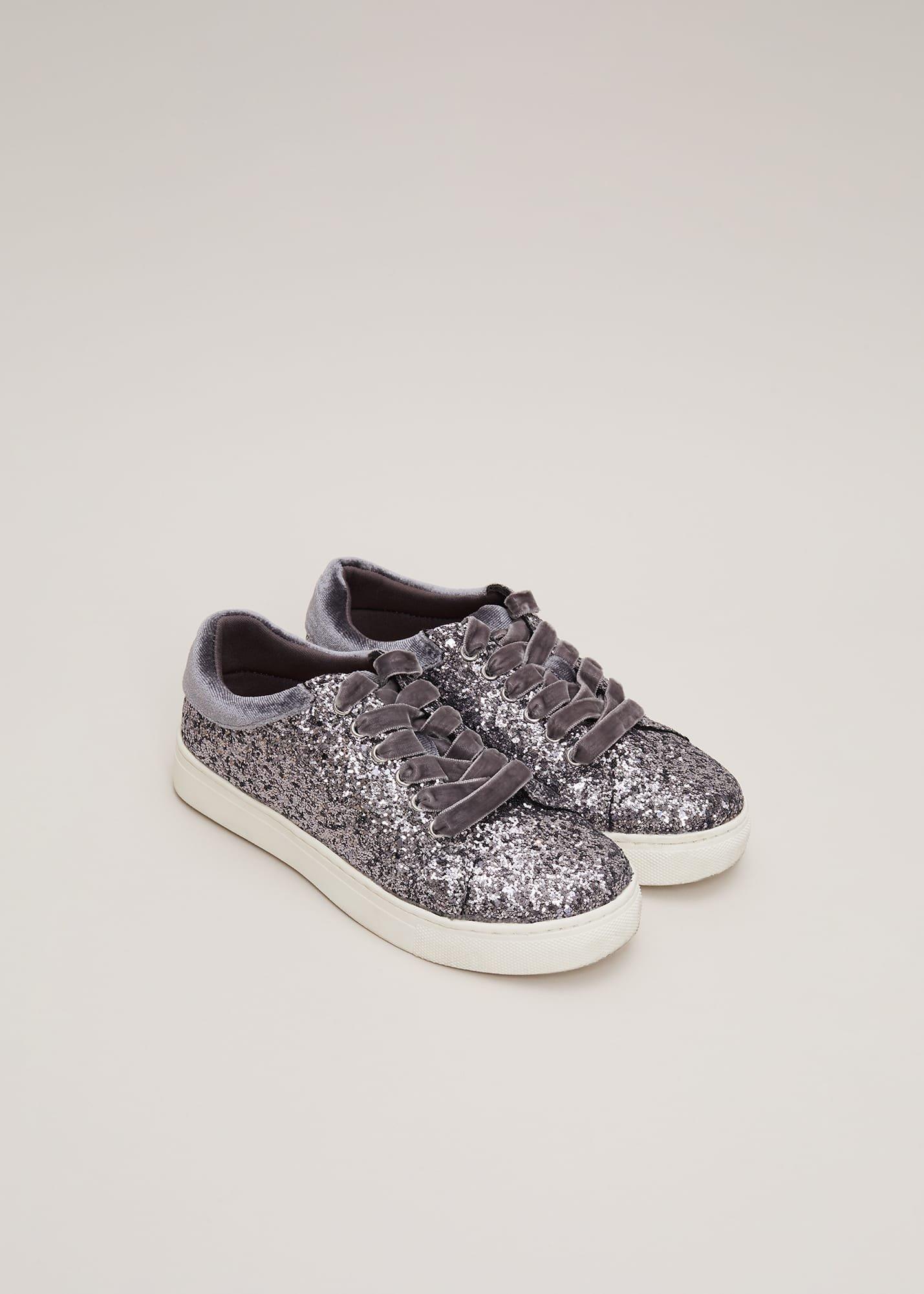Grey Glitter Trainers