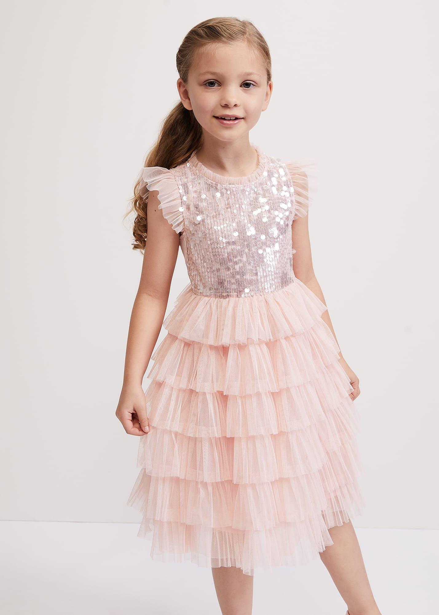 Bobbi Pale Pink Beaded Tulle Dress
