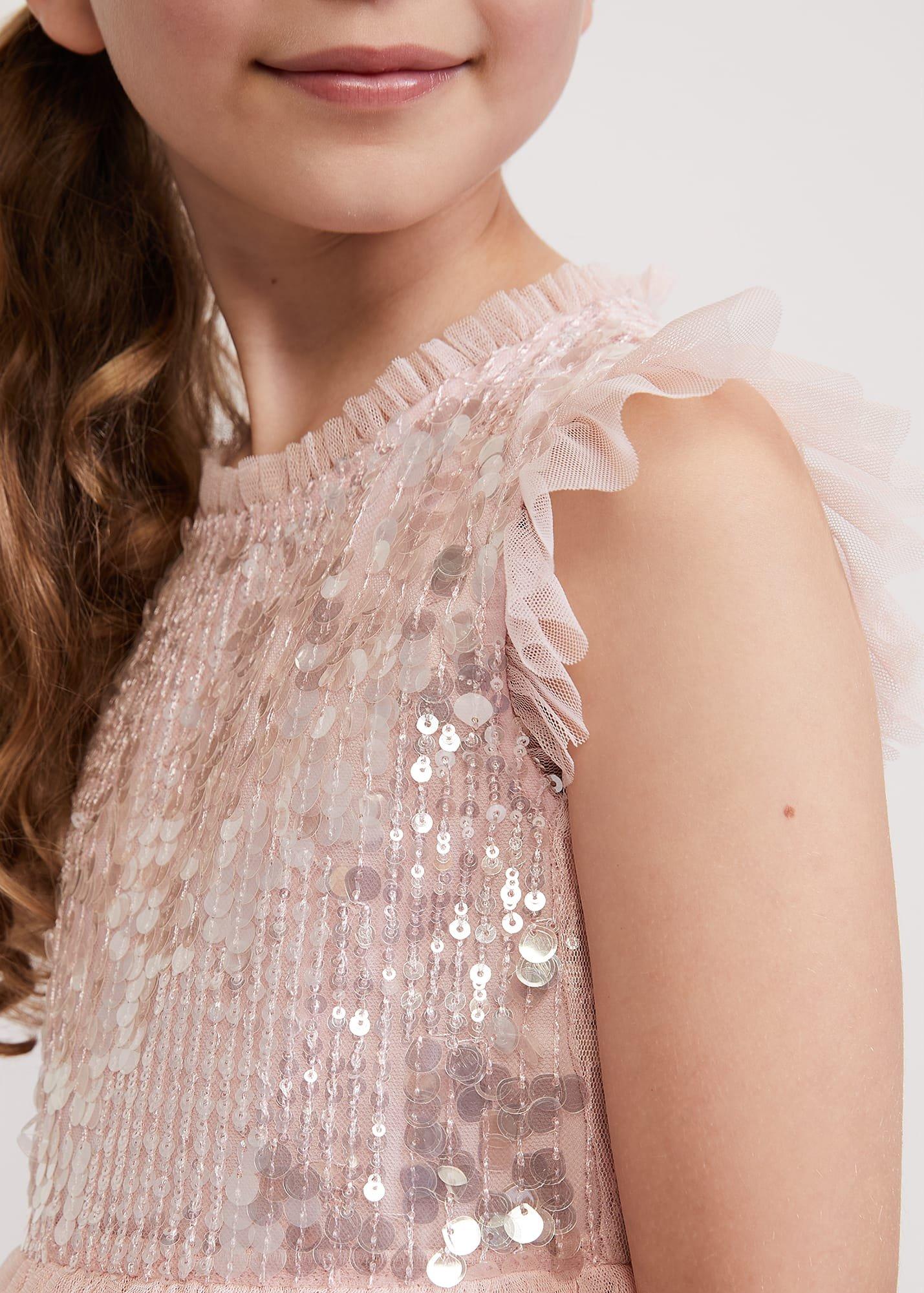 Bobbi Pale Pink Beaded Tulle Dress