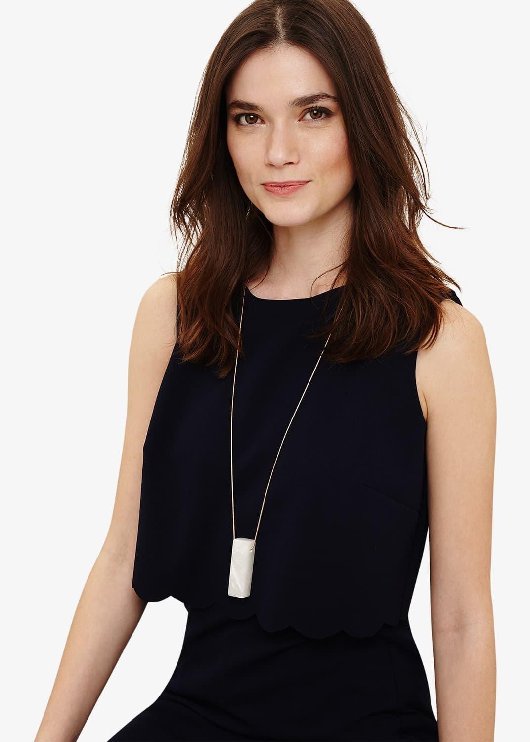 Monica Marbled Block Long Pendant Necklace