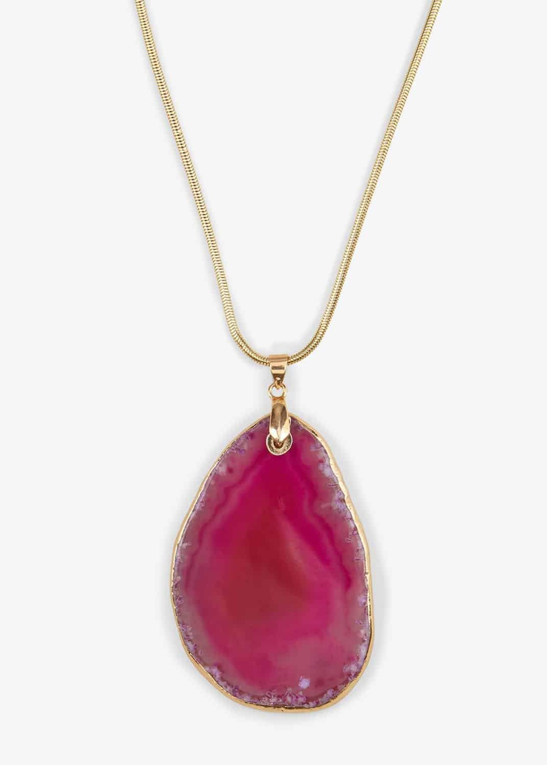 Mona Agate Slice Long Pendant Necklace