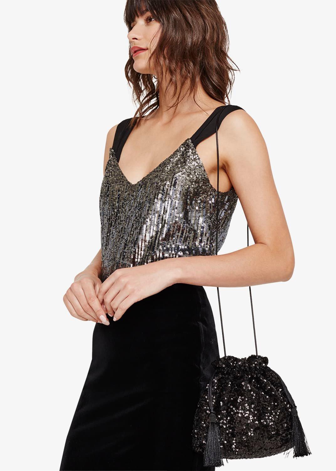Georgina Sequin Drawstring Clutch Bag