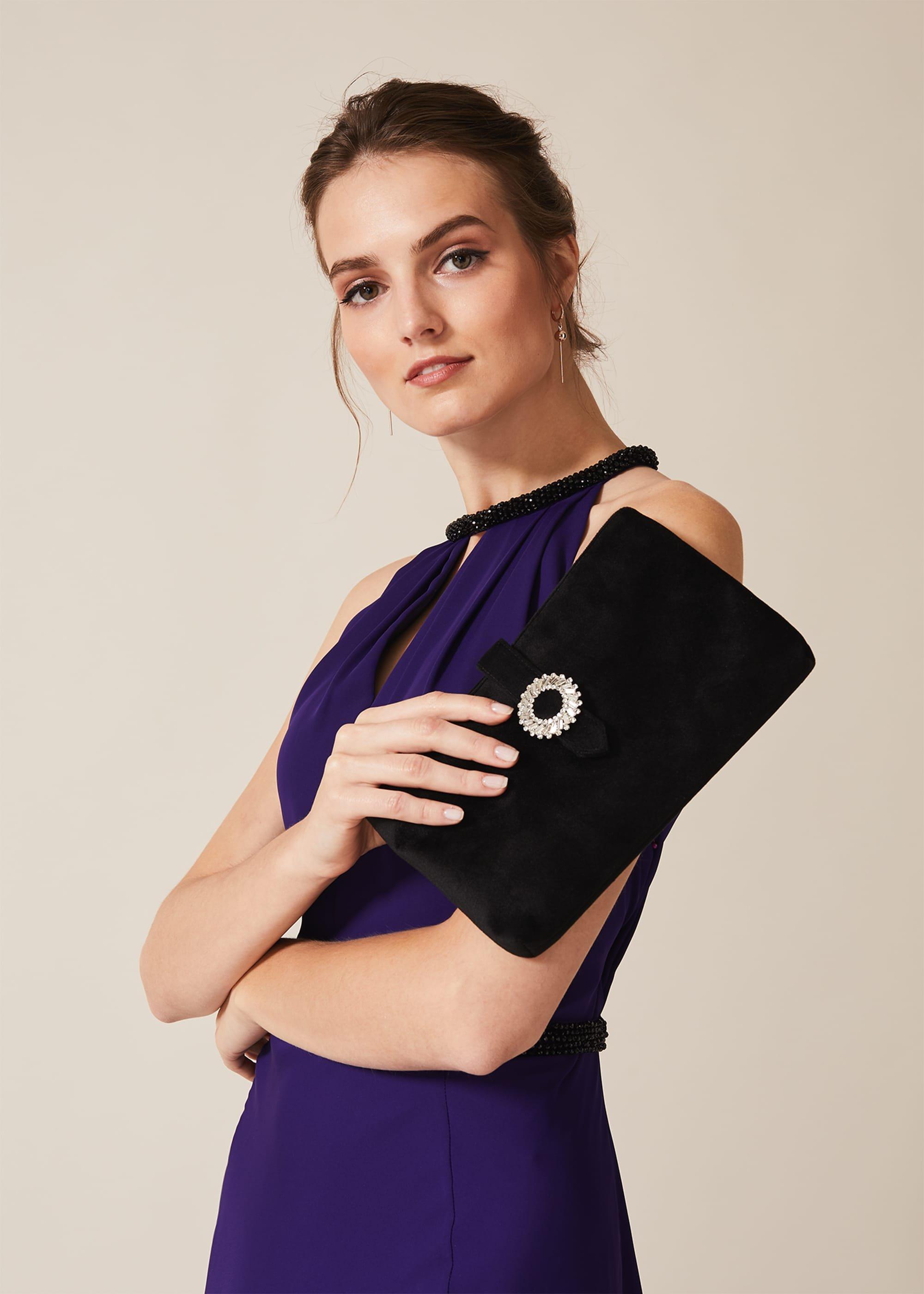 Cat Velvet Jewel Clutch Bag