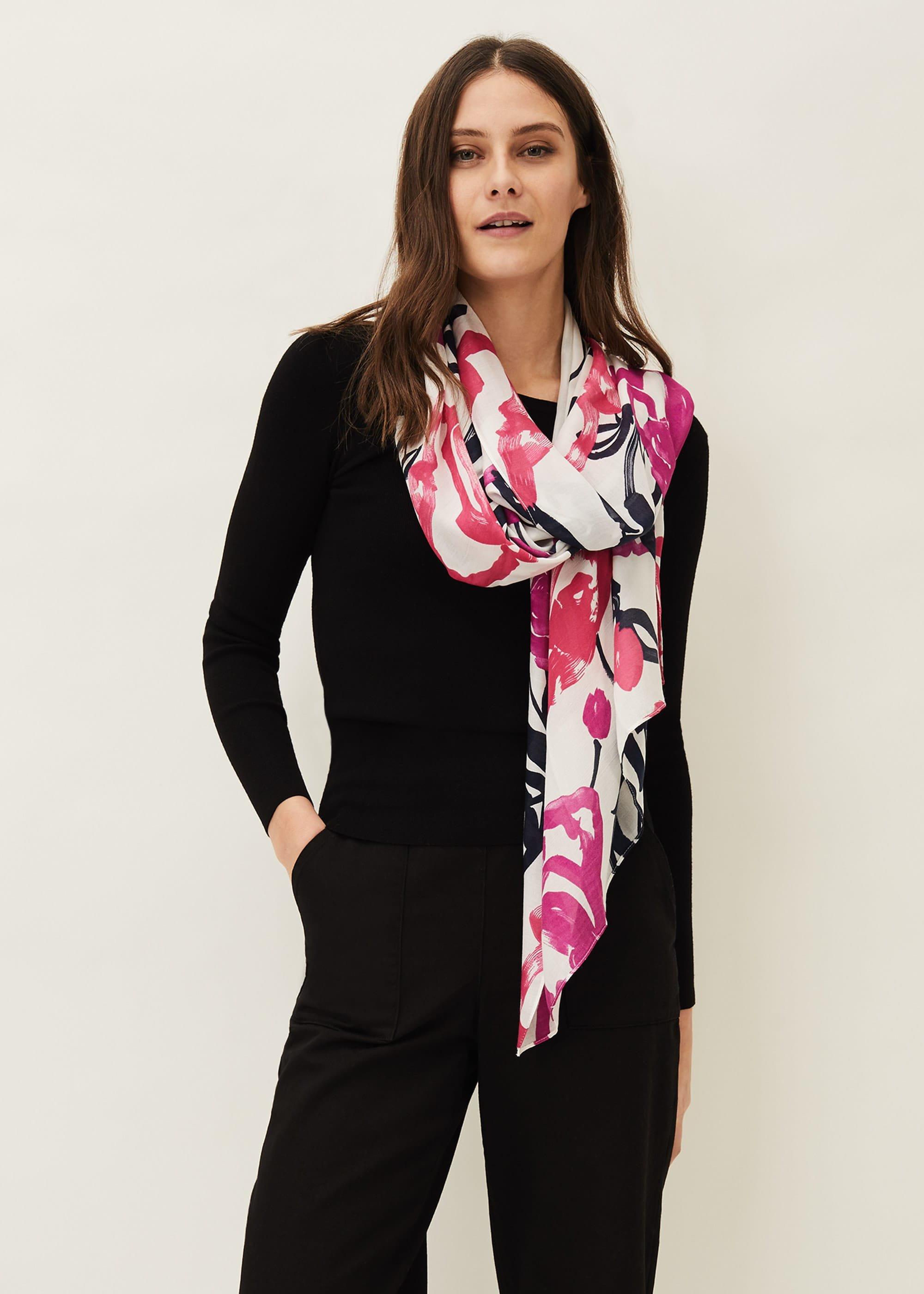 Elwyn Brushstroke Rose Print Scarf