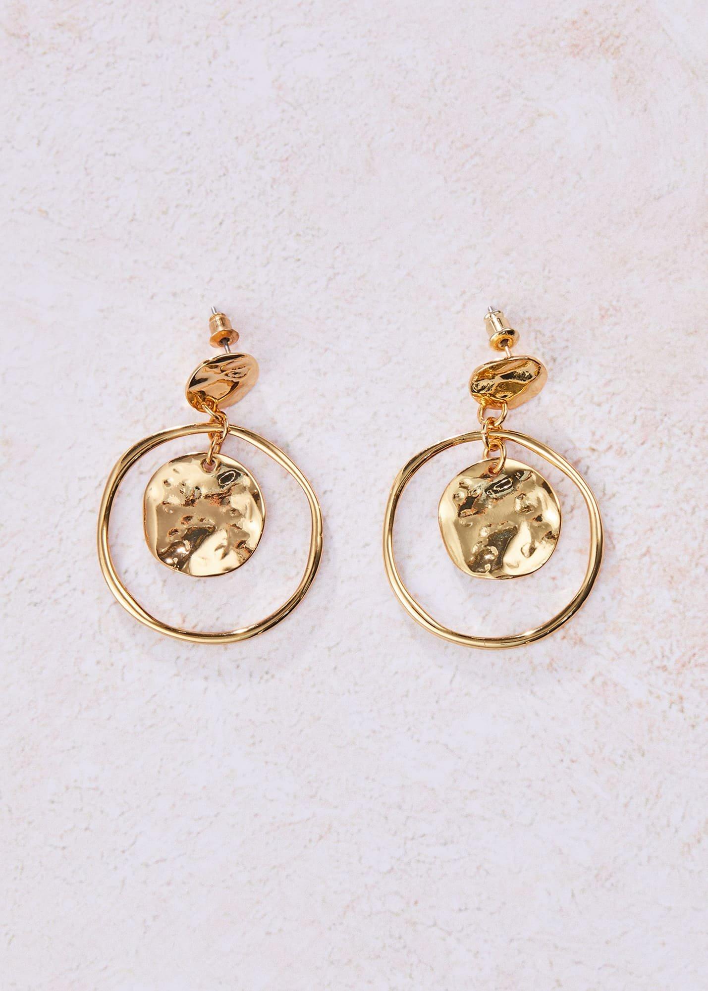 Maxie Gold Plated Hammered Disc And Hoop Earrings