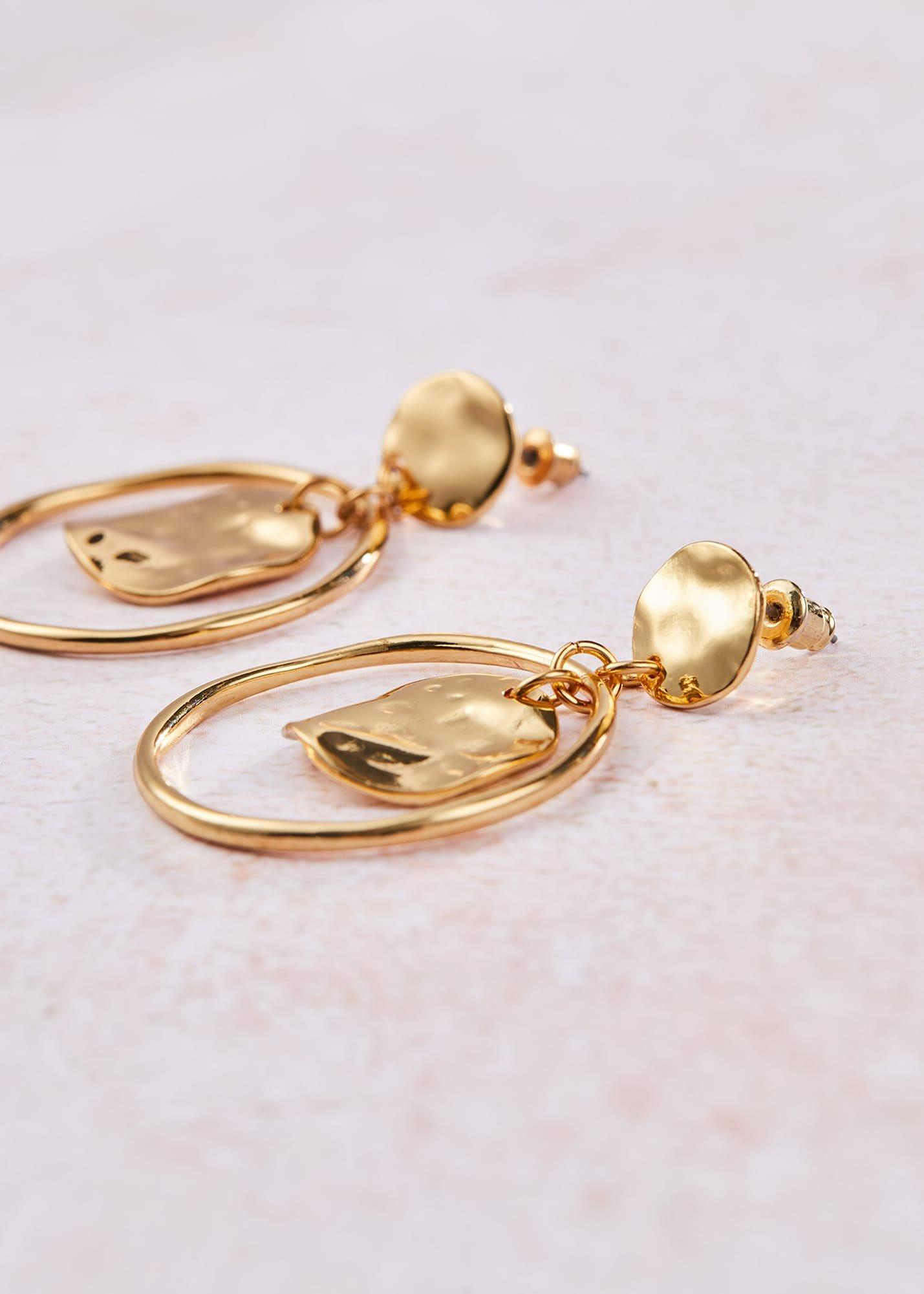 Maxie Gold Plated Hammered Disc And Hoop Earrings