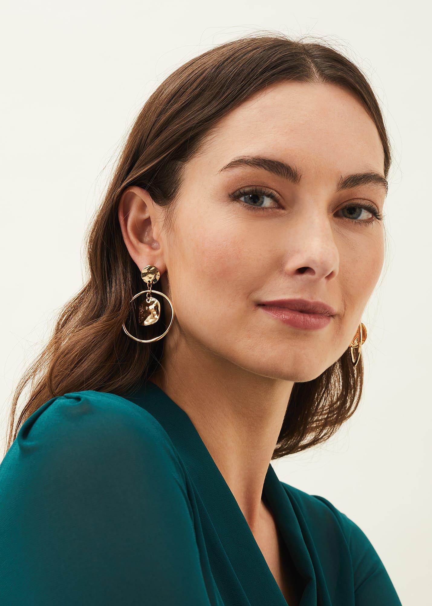 Maxie Gold Plated Hammered Disc And Hoop Earrings