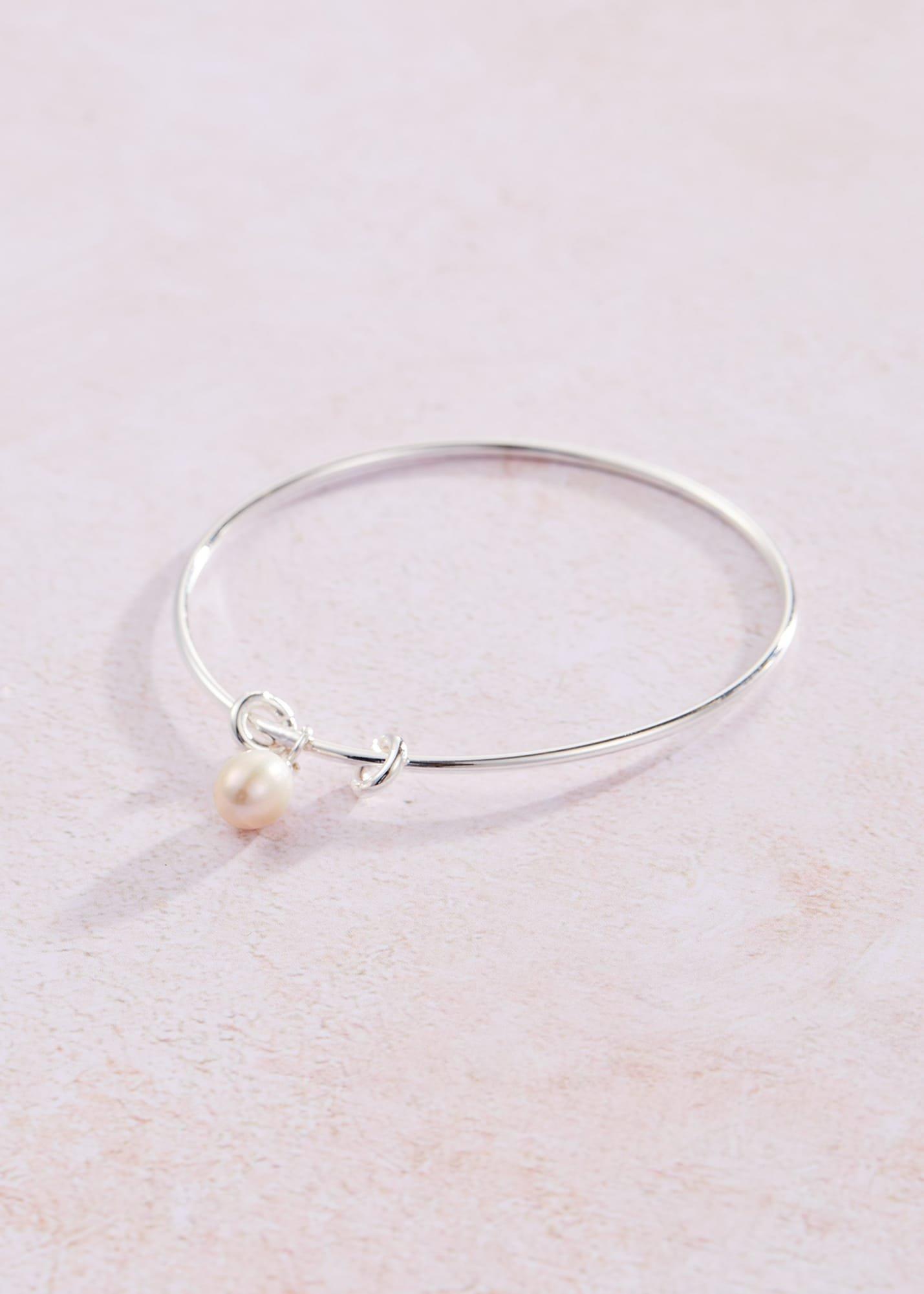 Divina Silver Plated Pearl Bangle