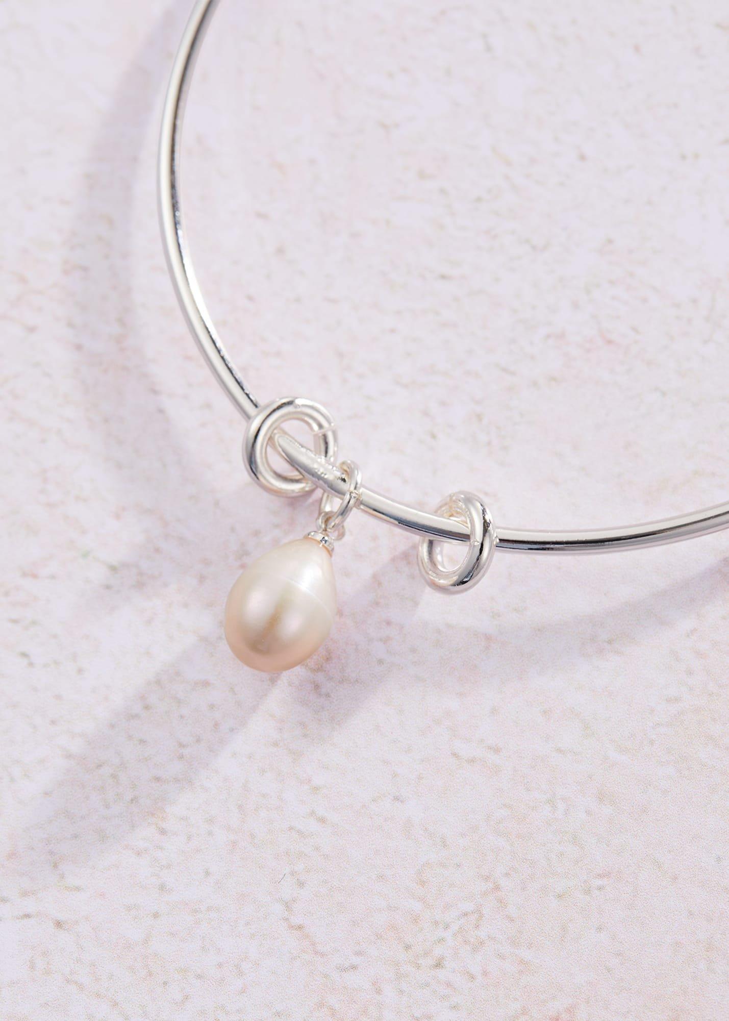 Divina Silver Plated Pearl Bangle