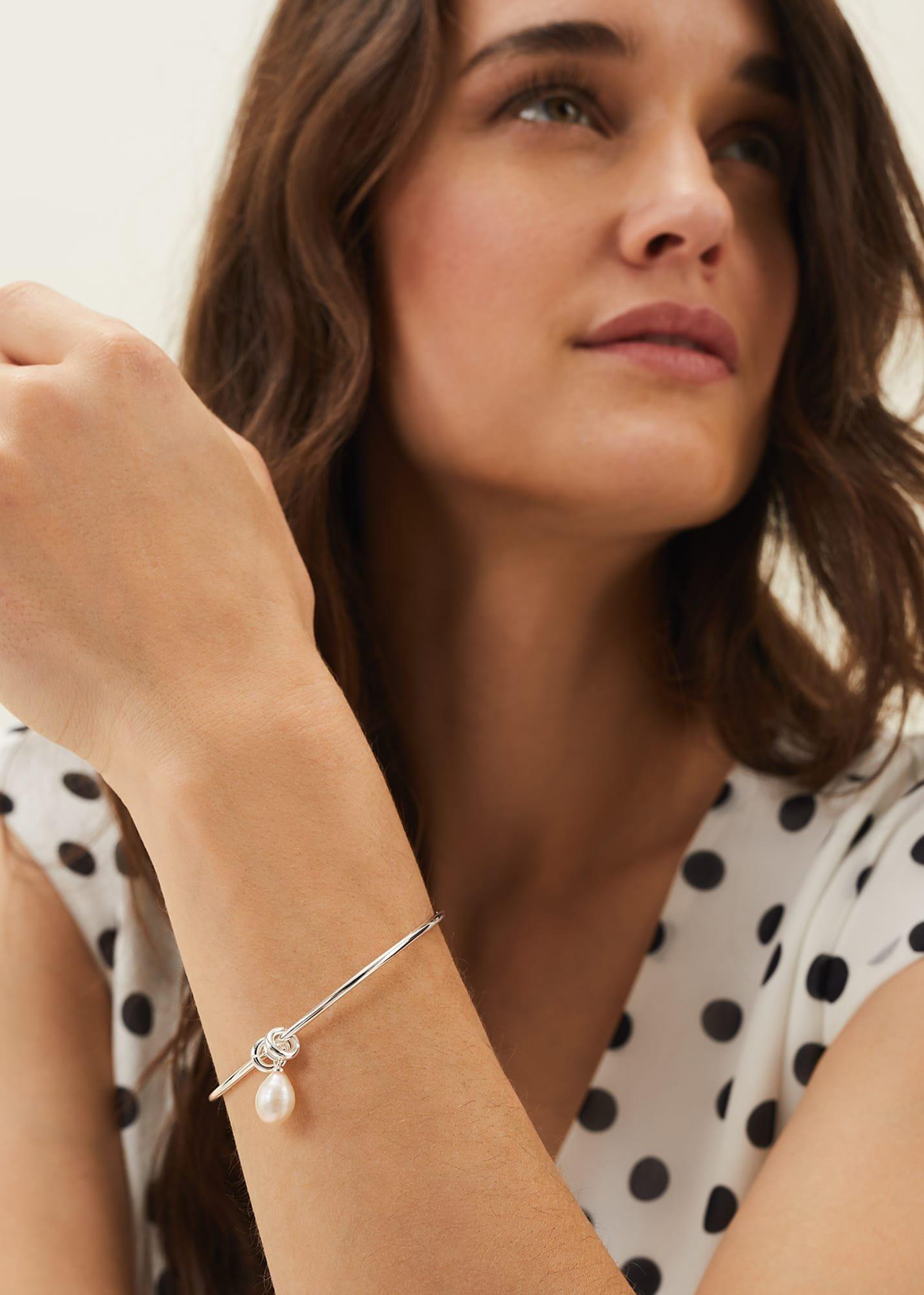 Divina Silver Plated Pearl Bangle