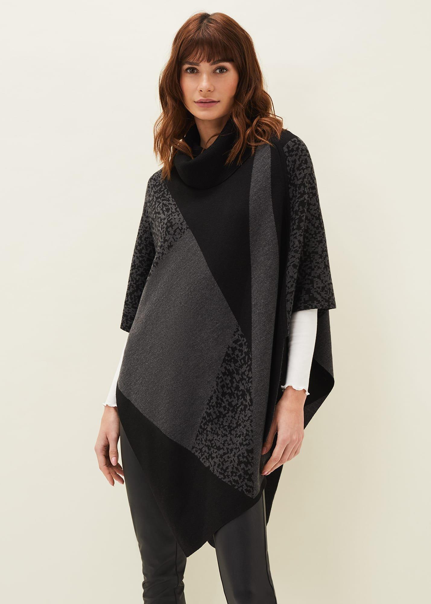 Tiff Colourblock Print Asymmetric Cape
