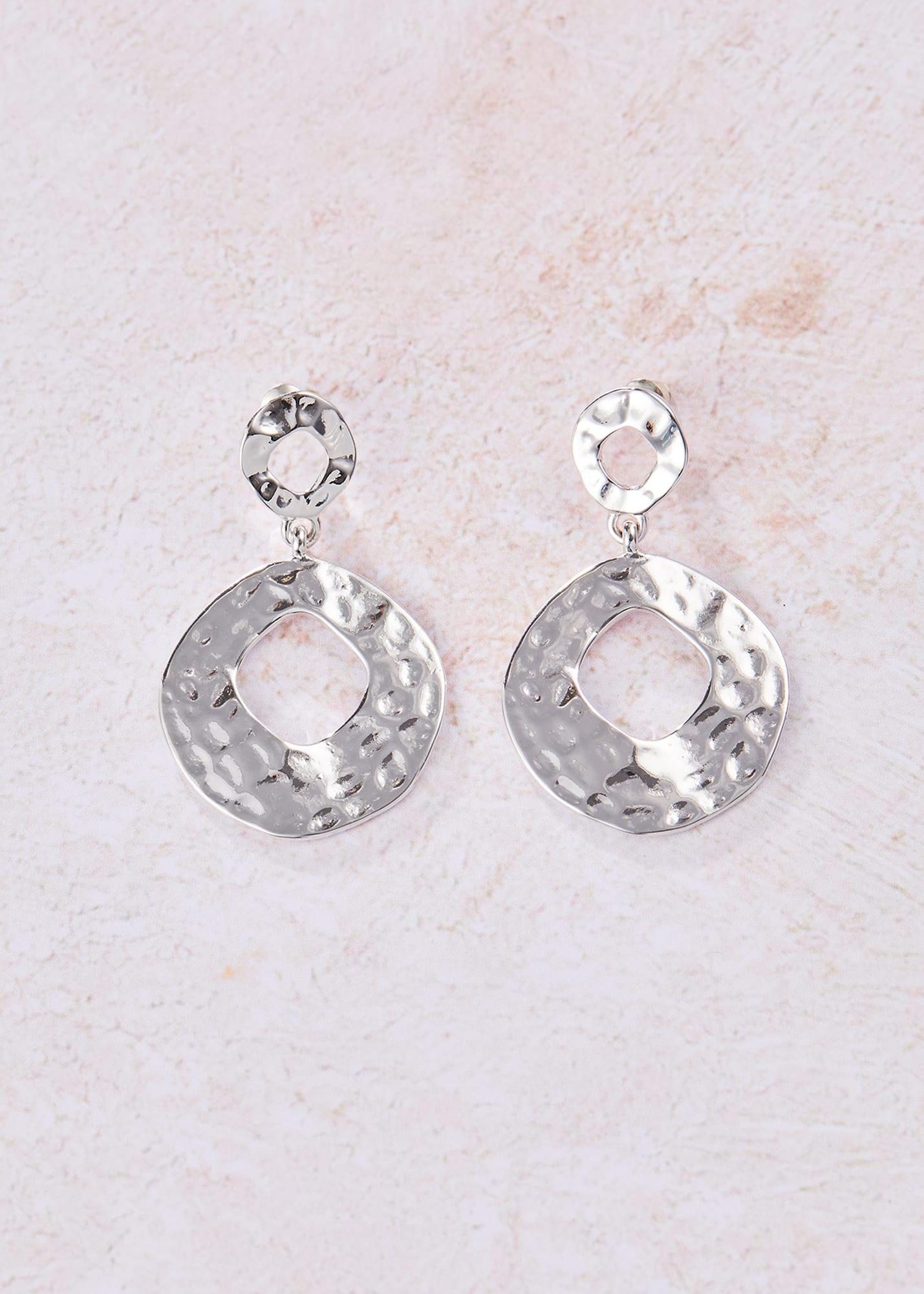 Margarita Silver Plated Hammered Disc Earrings