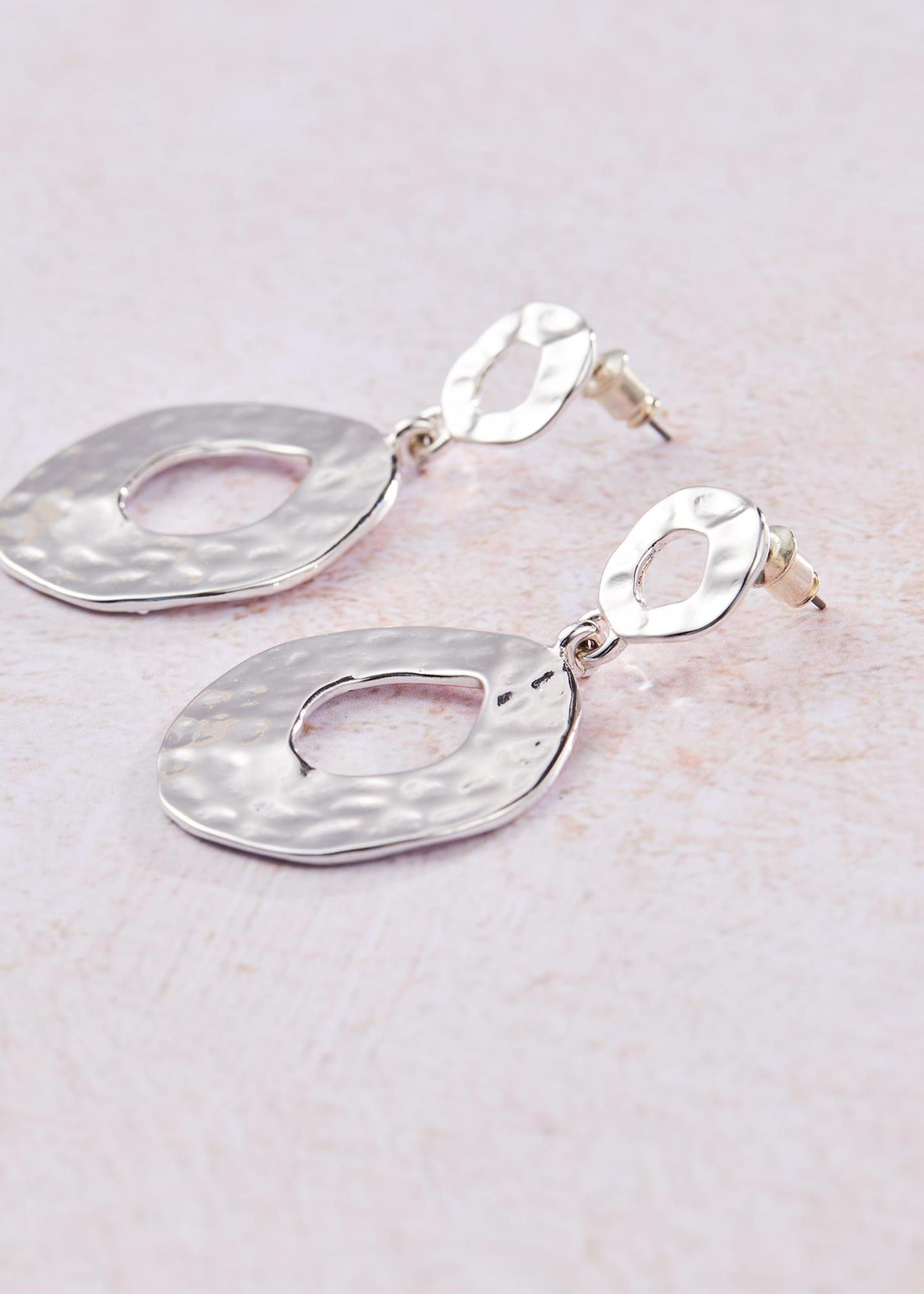 Margarita Silver Plated Hammered Disc Earrings