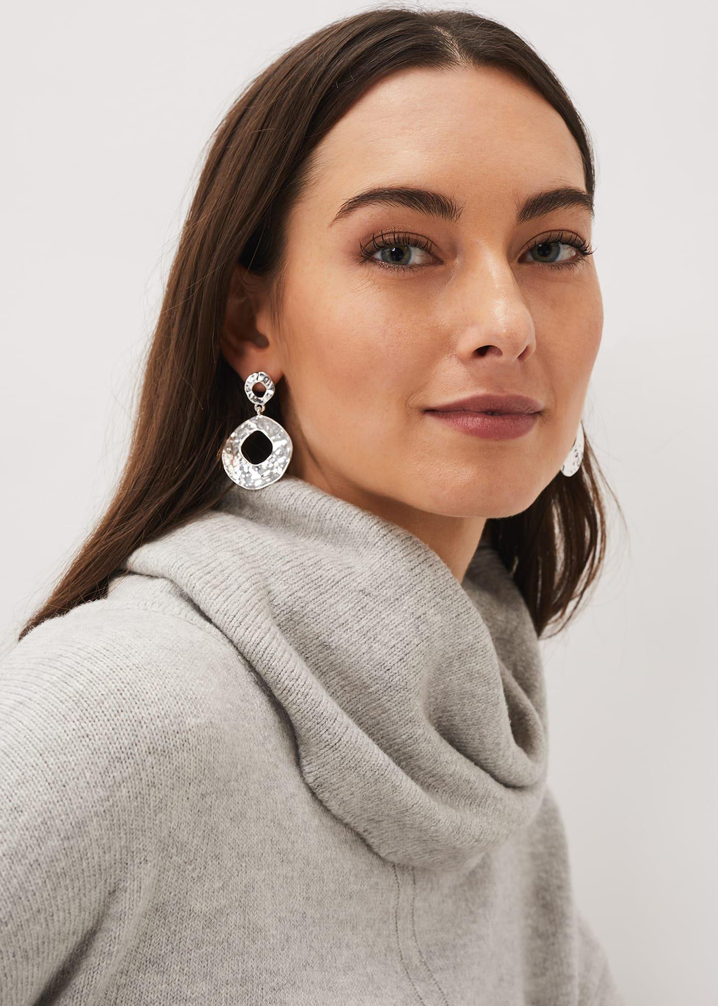 Margarita Silver Plated Hammered Disc Earrings