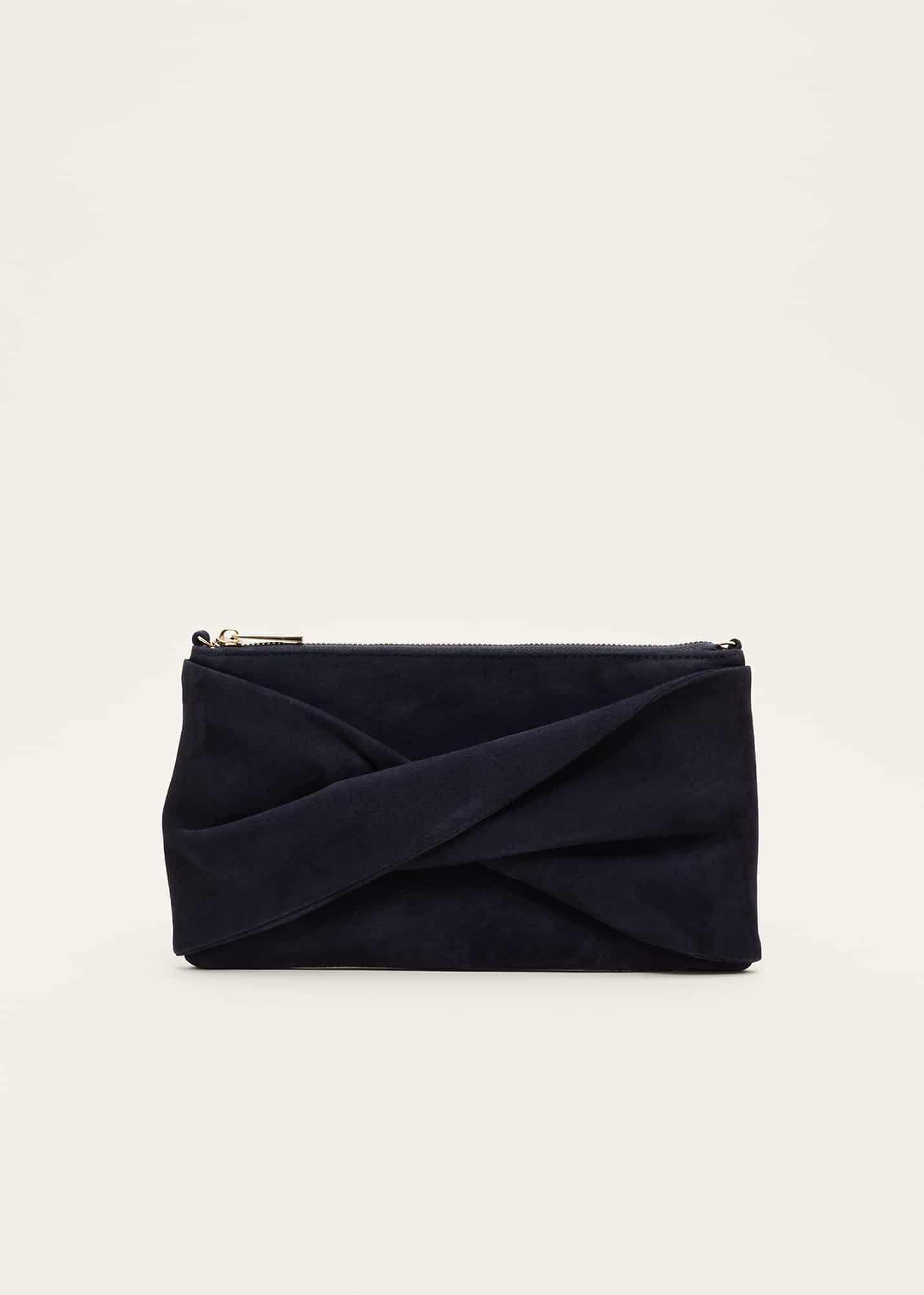 Navy Suede Clutch Bag