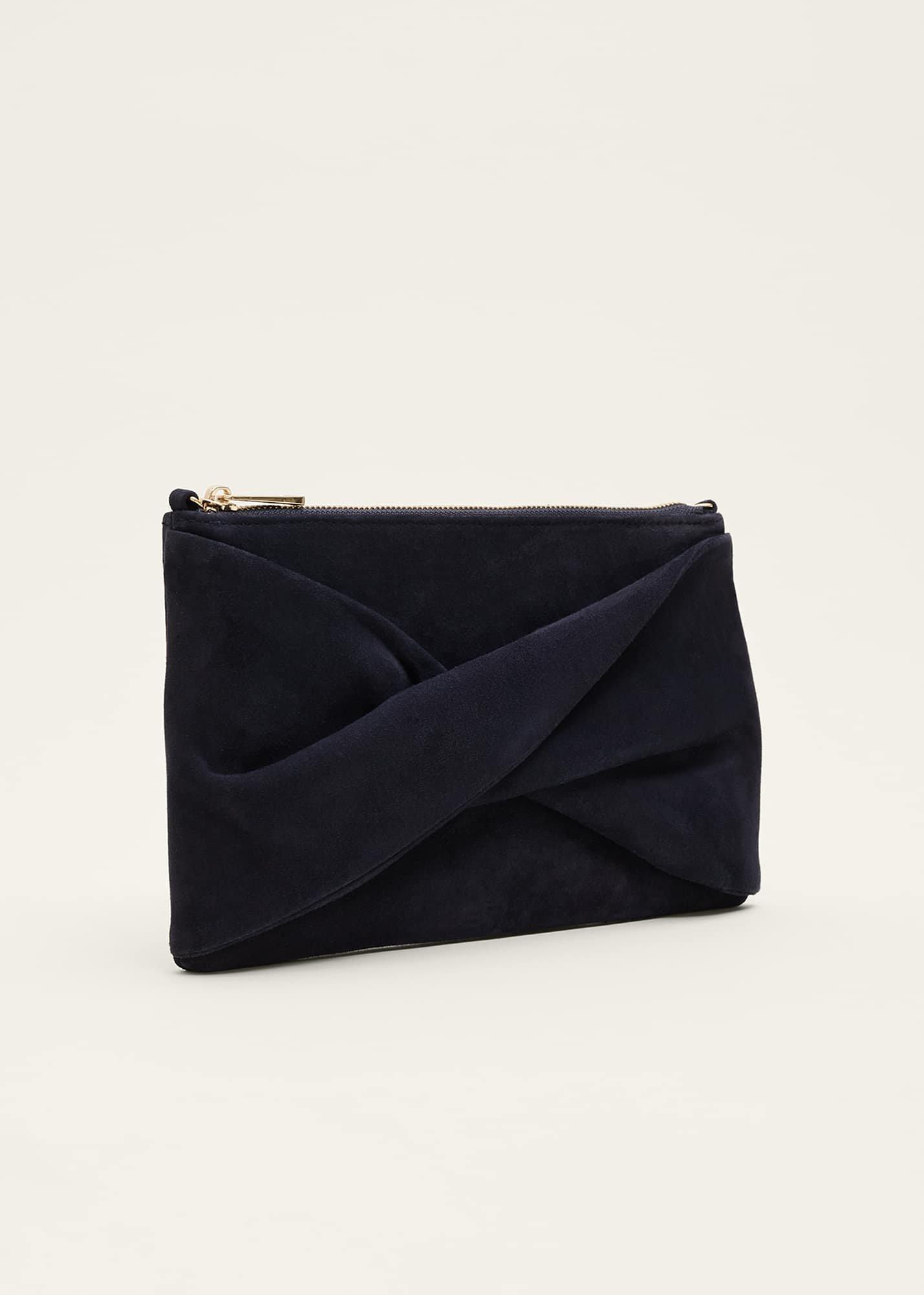 Navy Suede Clutch Bag