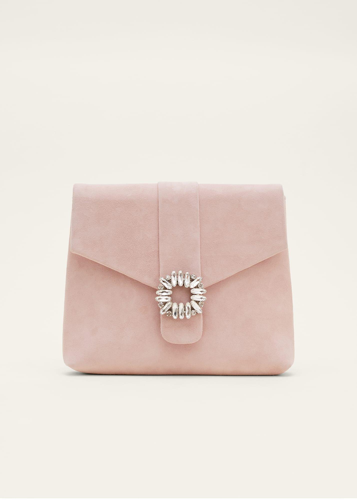 Embellished Suede Envelope Clutch Bag