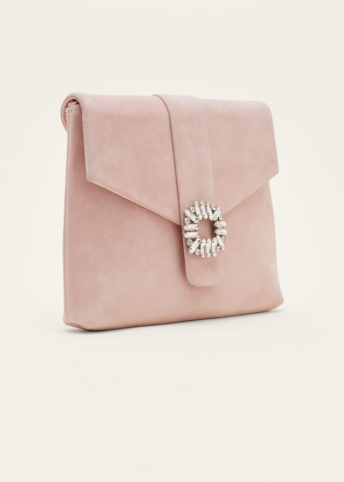 Embellished Suede Envelope Clutch Bag