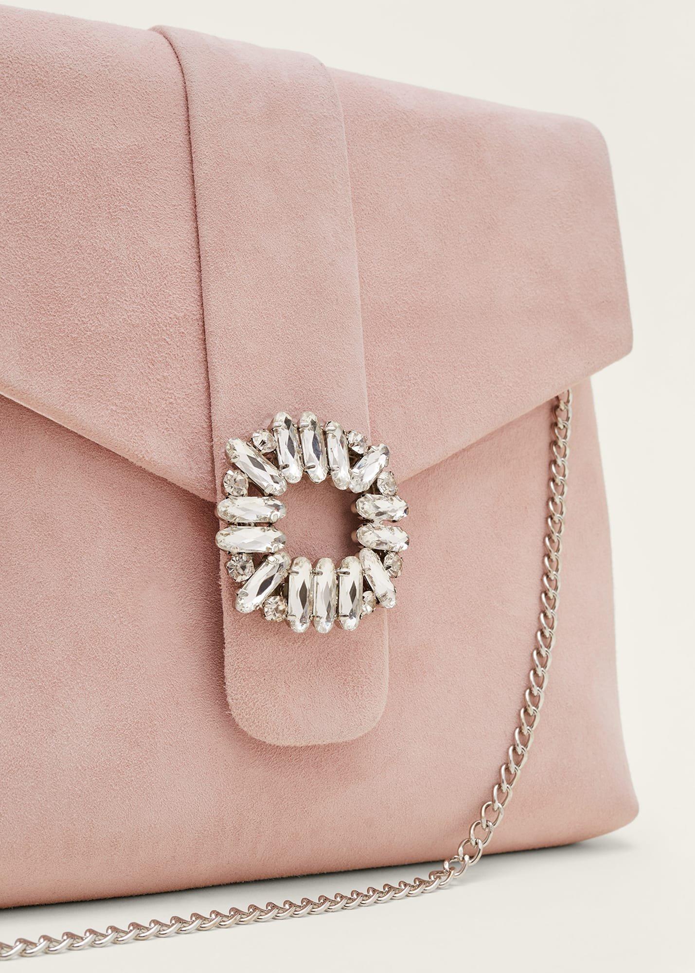 Embellished Suede Envelope Clutch Bag