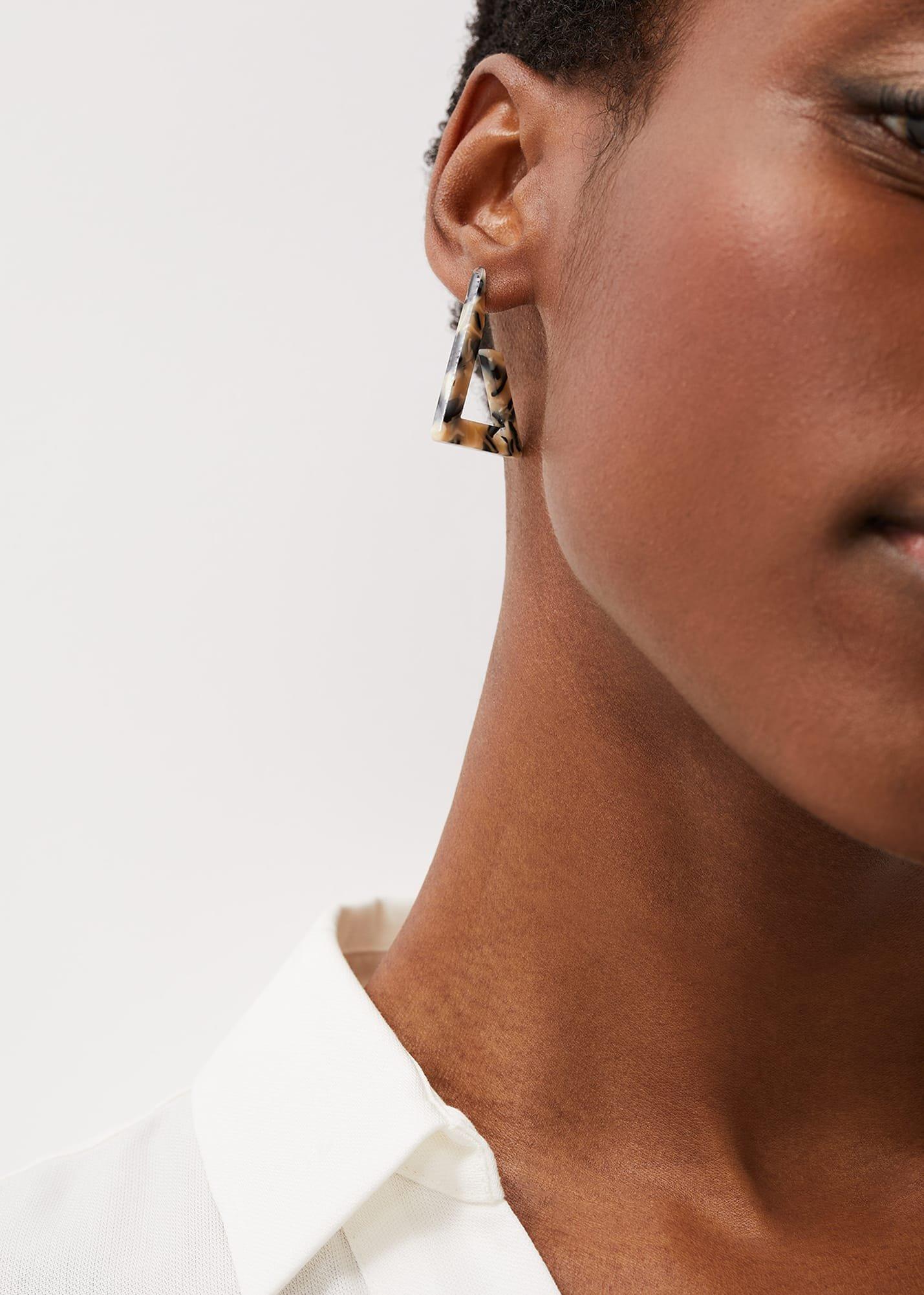 Tortoiseshell Resin Triangle Earrings