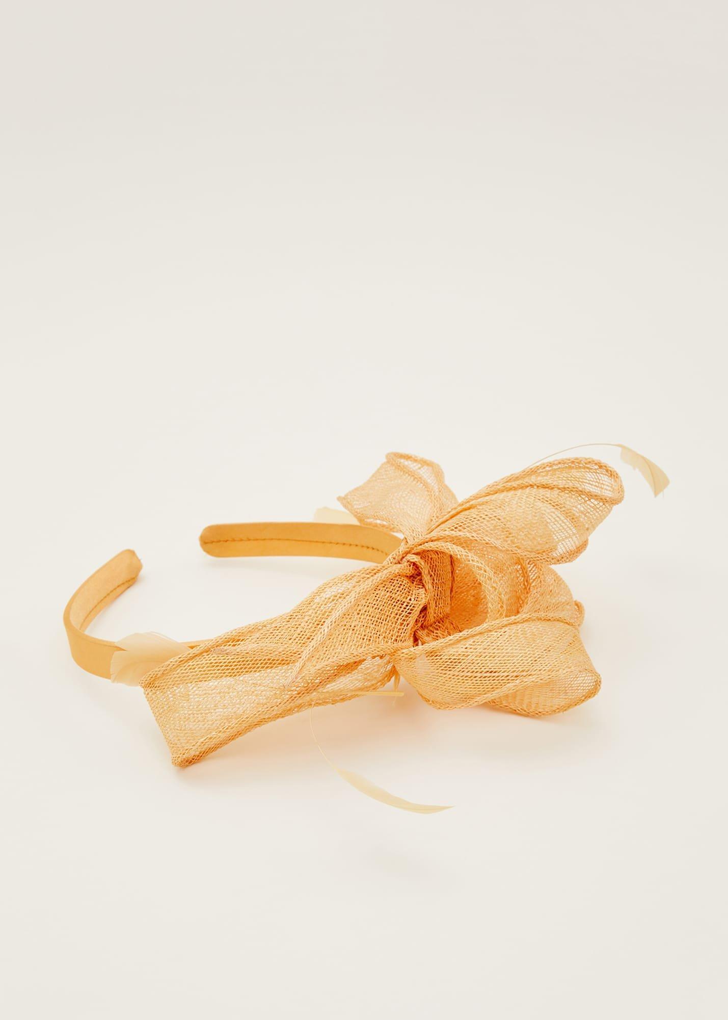 Yellow Bow And Feather Headband