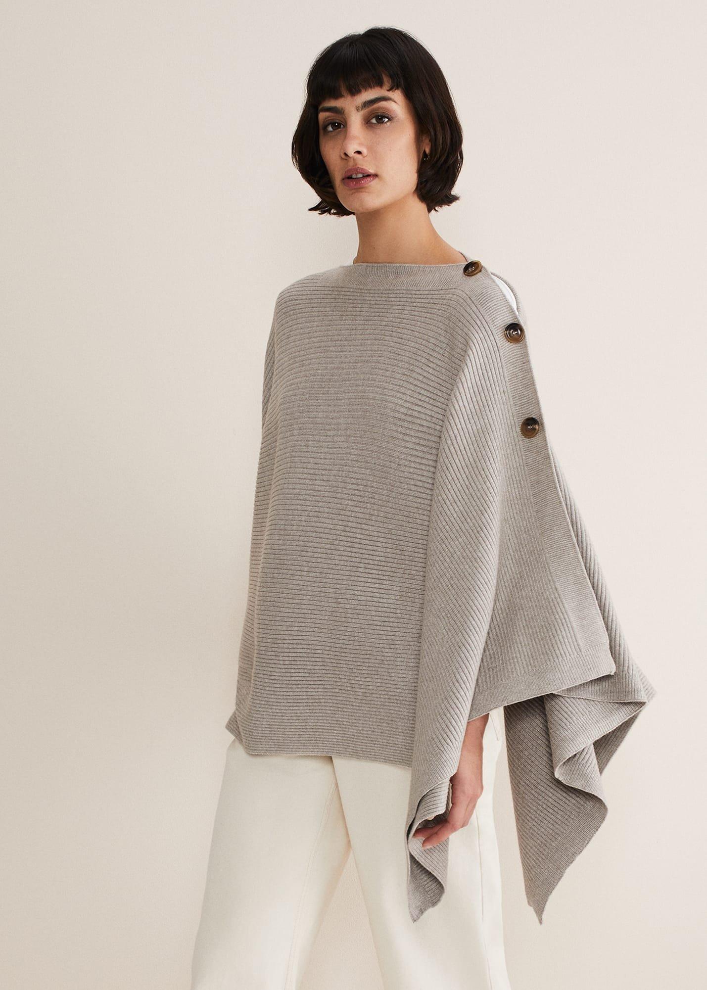 Ribbed Button Poncho