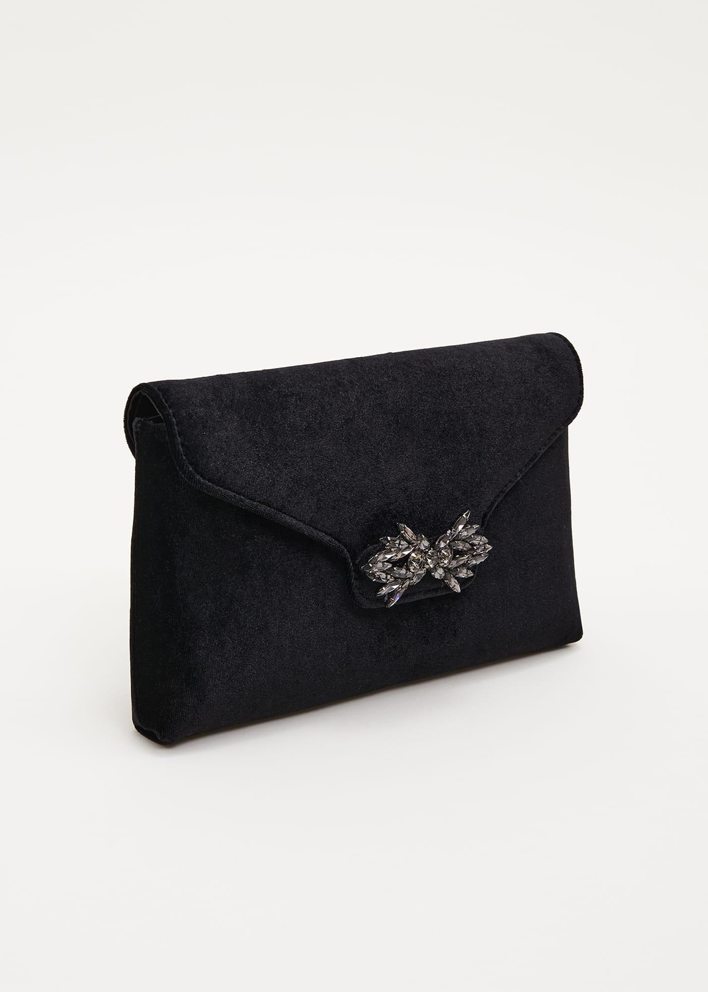 Jewel Front Velvet Clutch Bag
