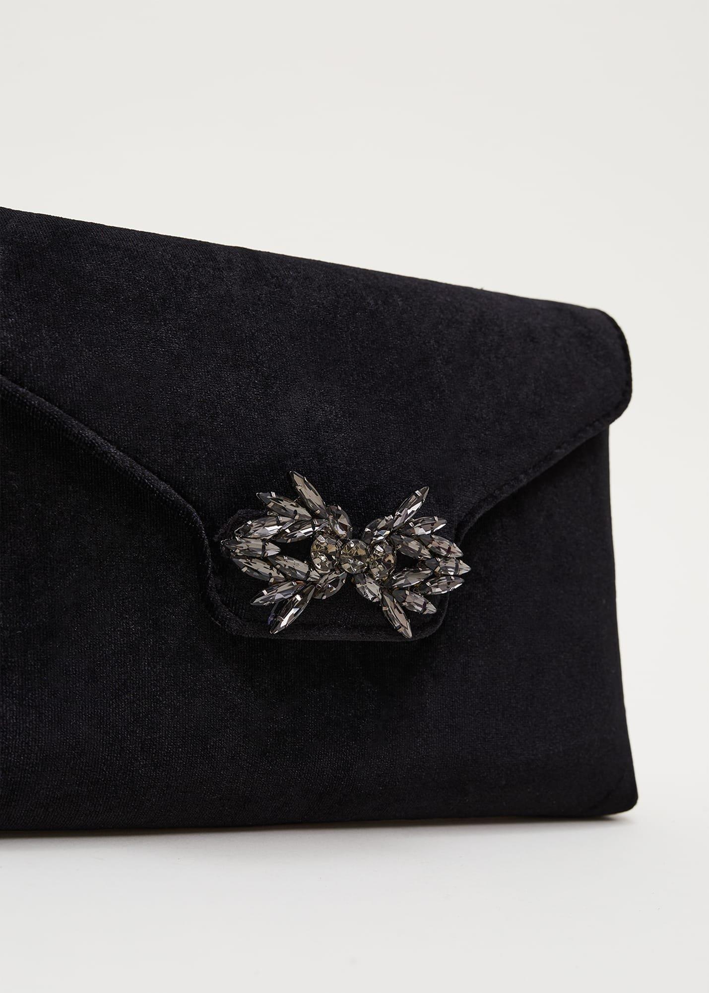 Jewel Front Velvet Clutch Bag