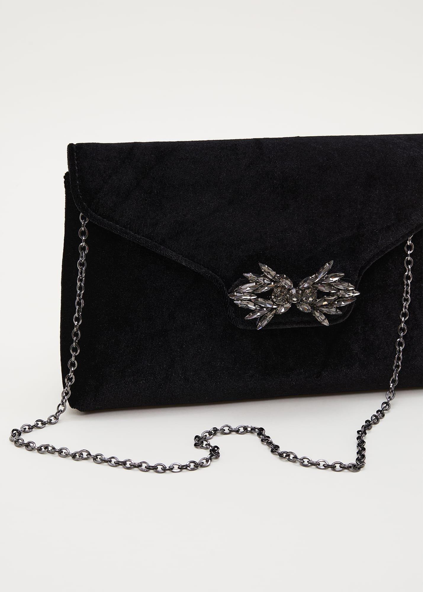 Jewel Front Velvet Clutch Bag