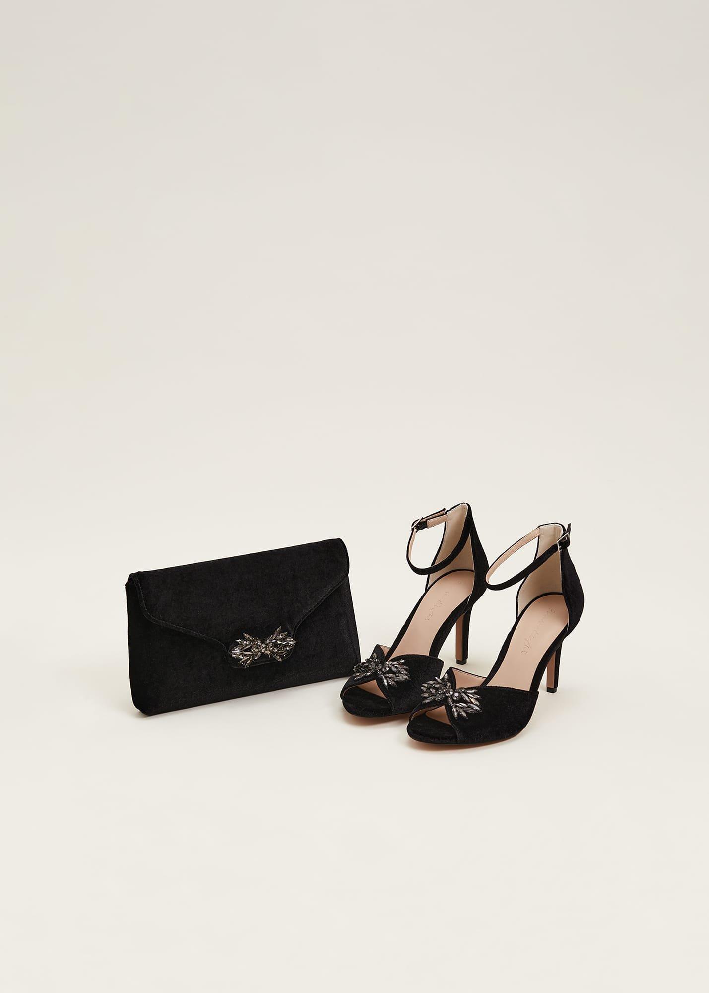 Jewel Front Velvet Clutch Bag