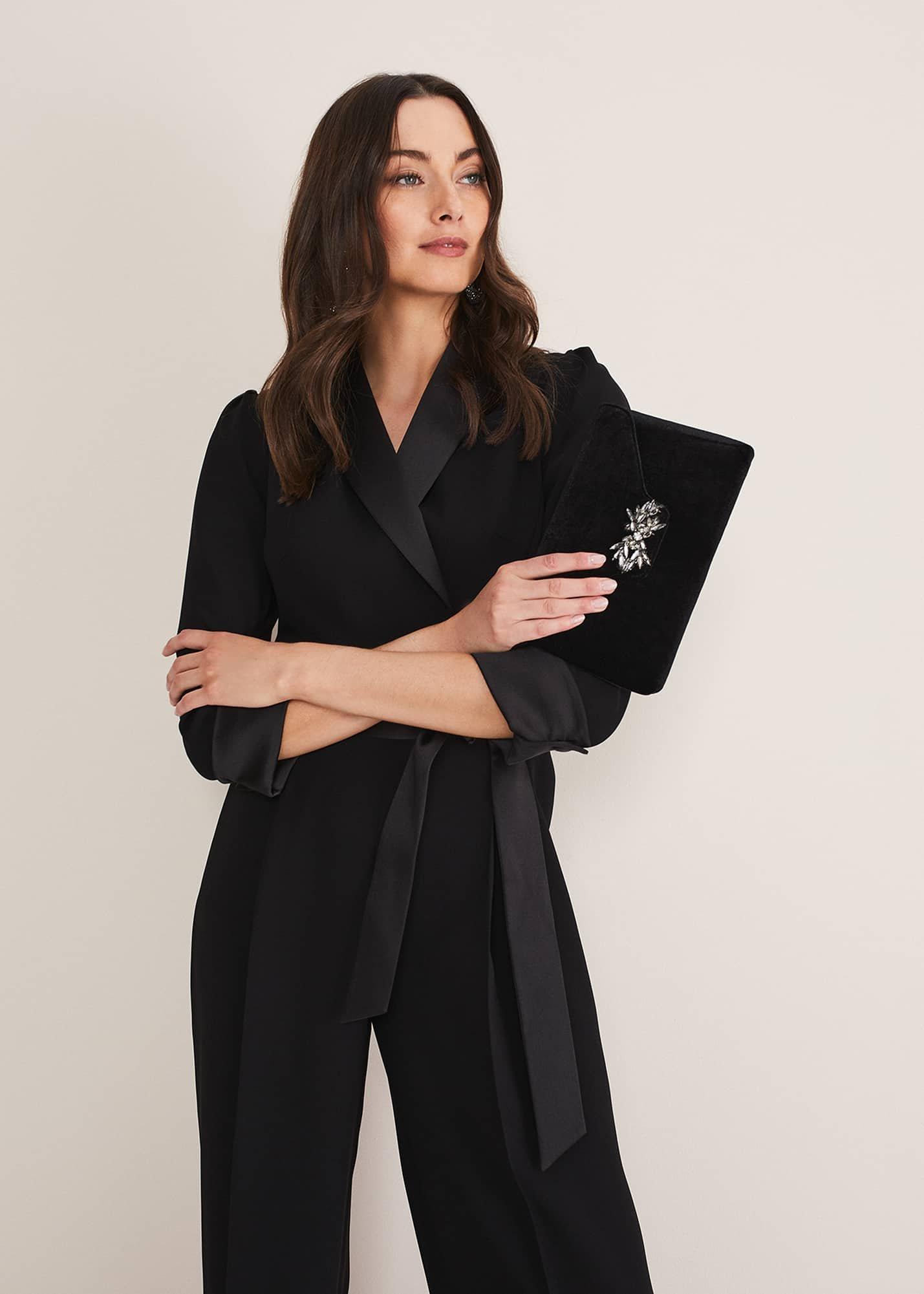 Jewel Front Velvet Clutch Bag