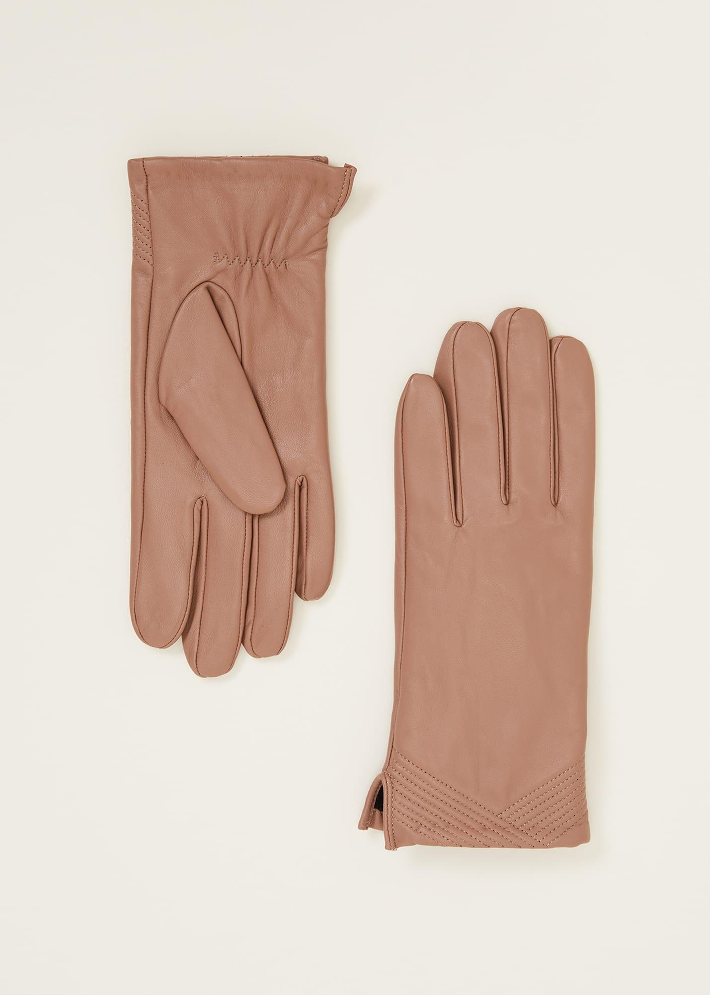 Pleat Detail Leather Gloves