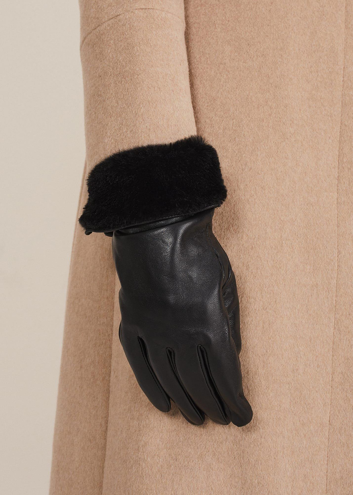 Faux Fur Trimmed Leather Gloves