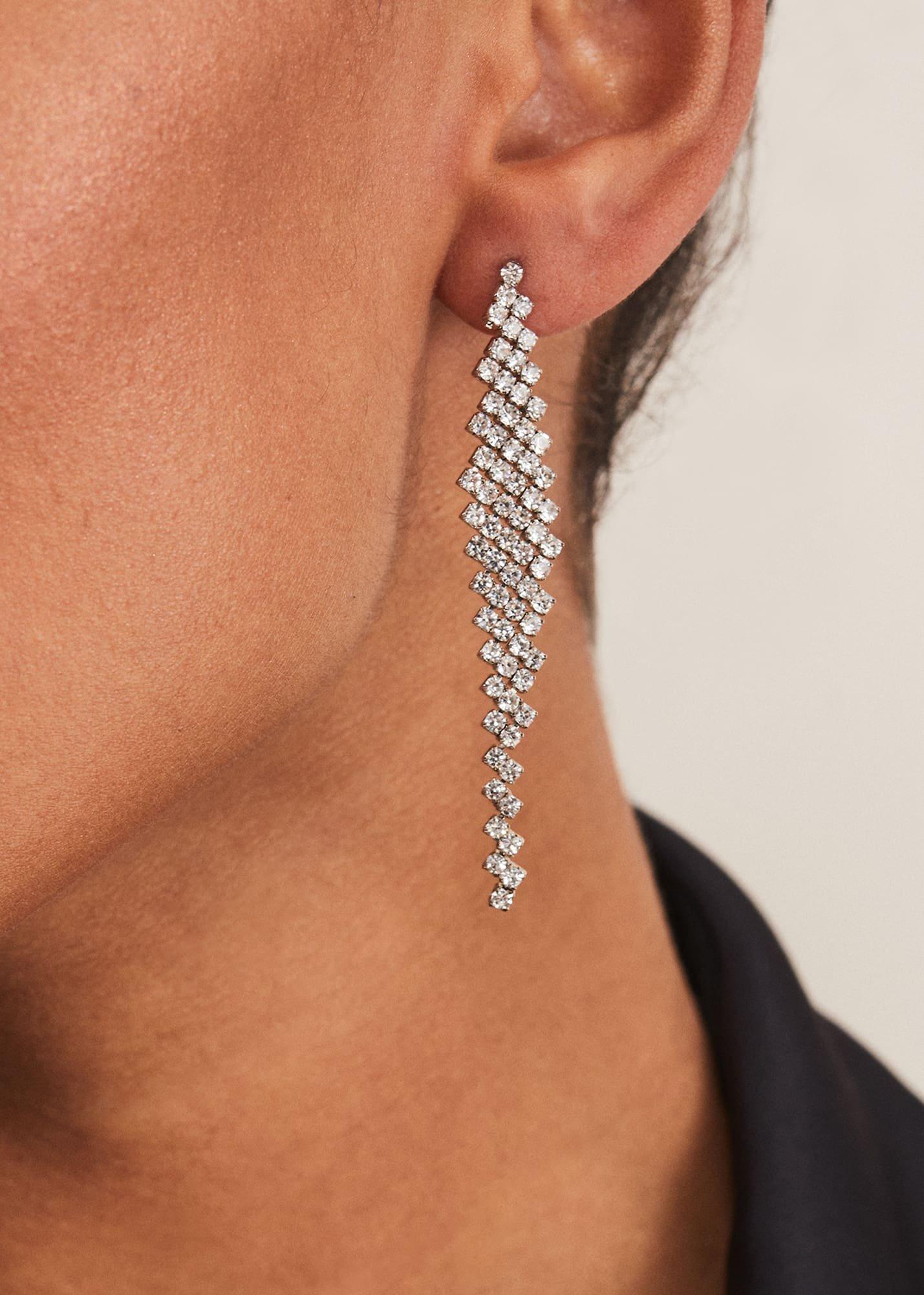 Silver Graduated Stone Drop Earrings
