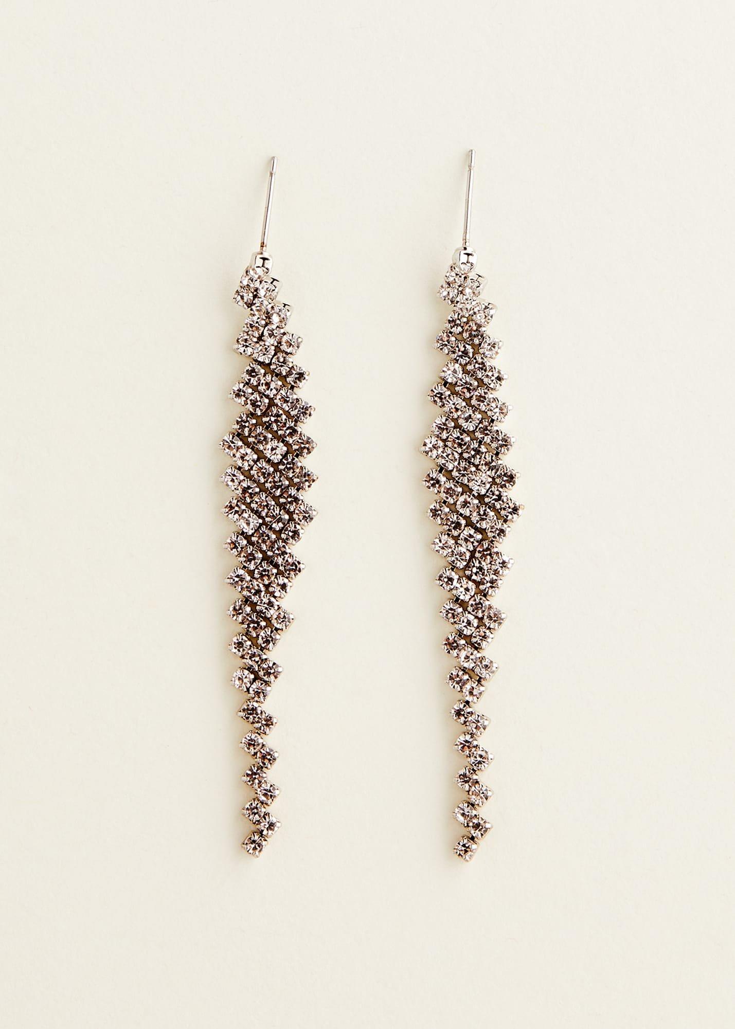 Silver Graduated Stone Drop Earrings