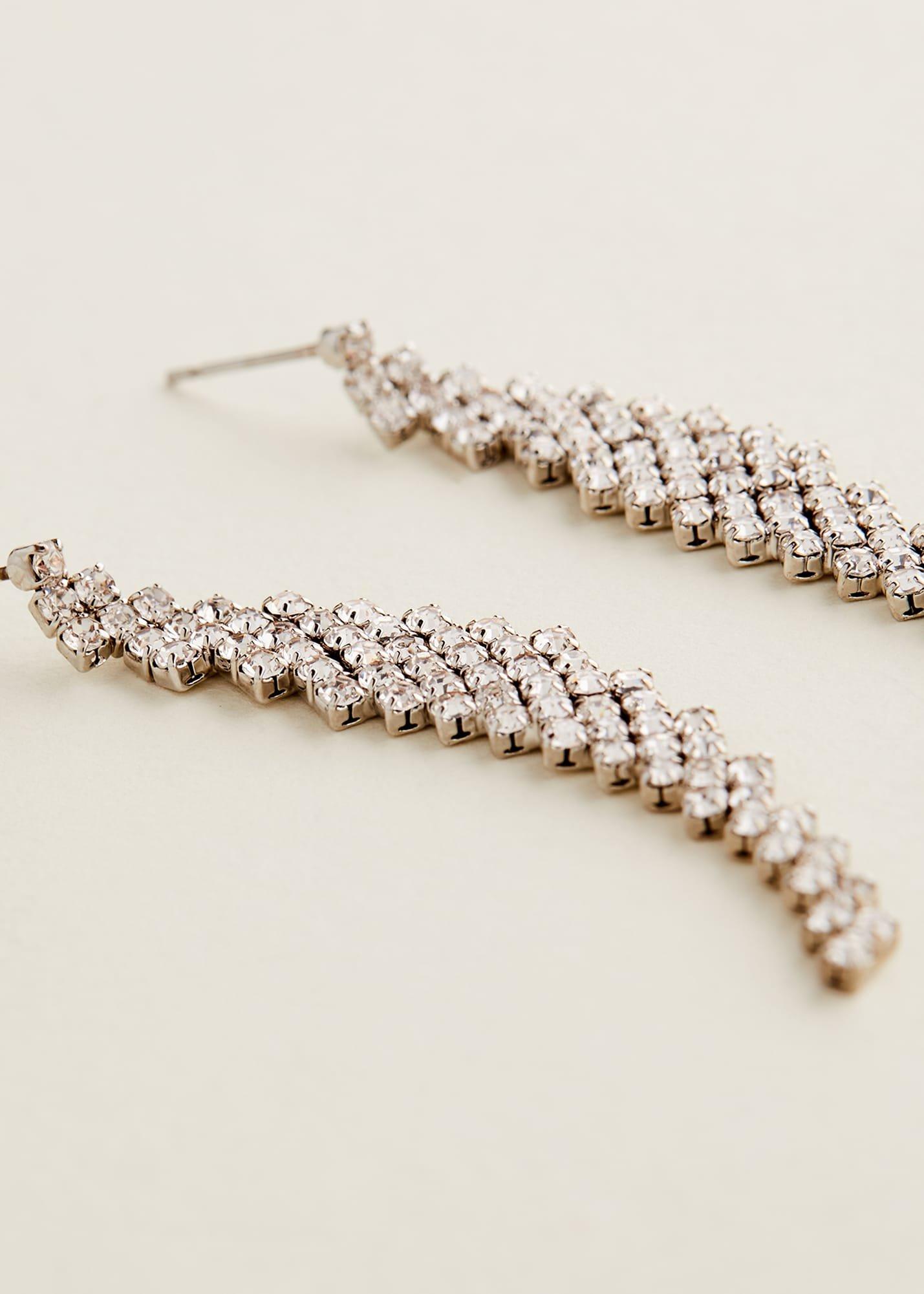 Silver Graduated Stone Drop Earrings