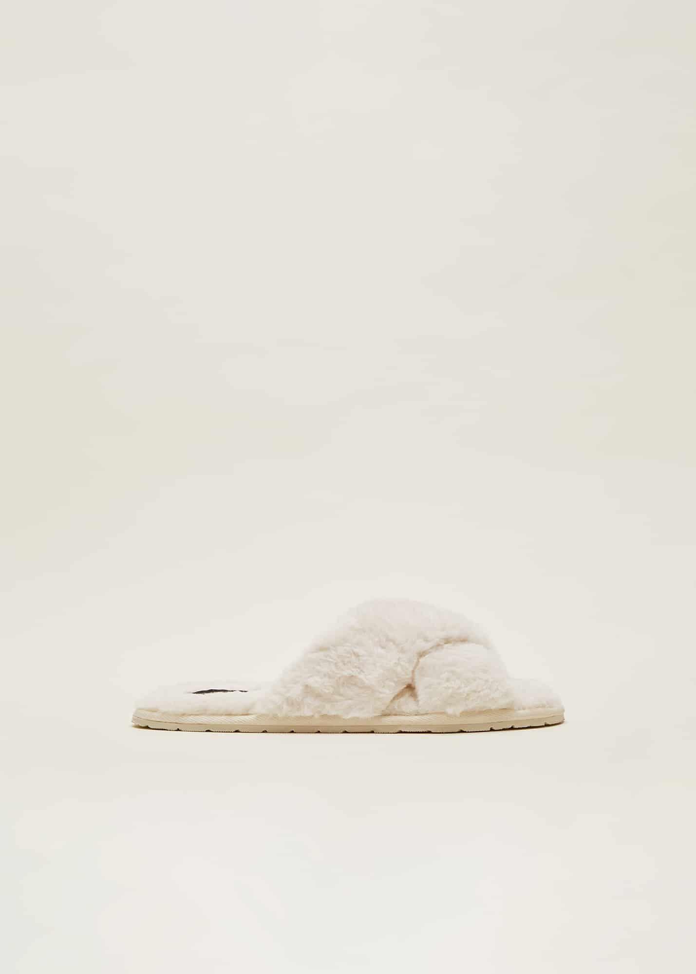 Ivory Faux Fur Slipper Sliders