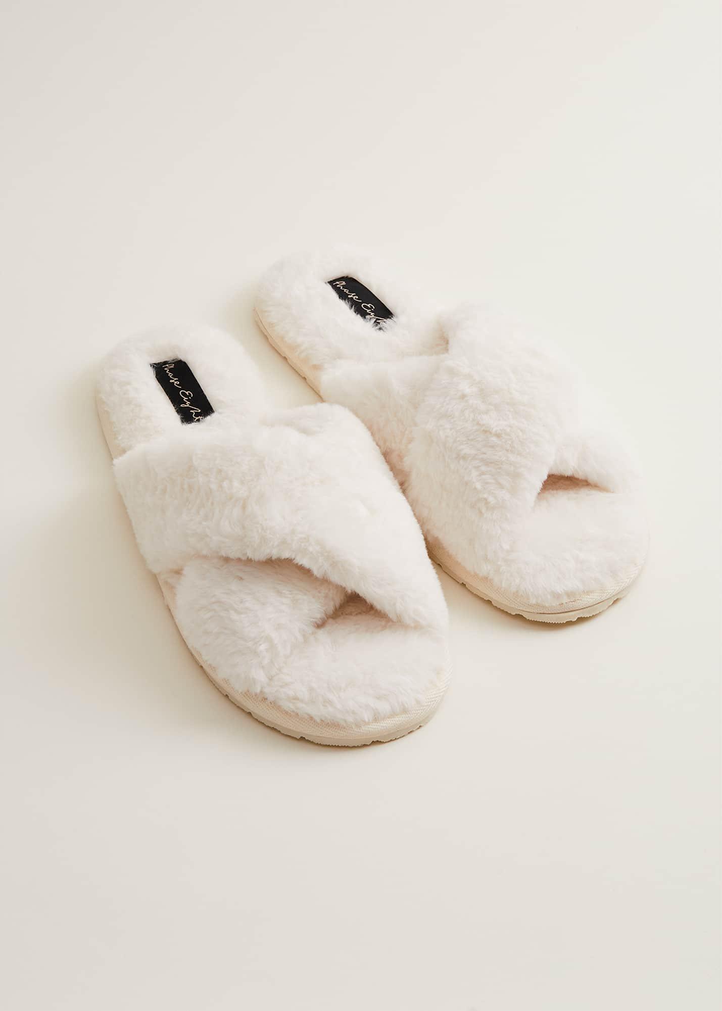 Ivory Faux Fur Slipper Sliders