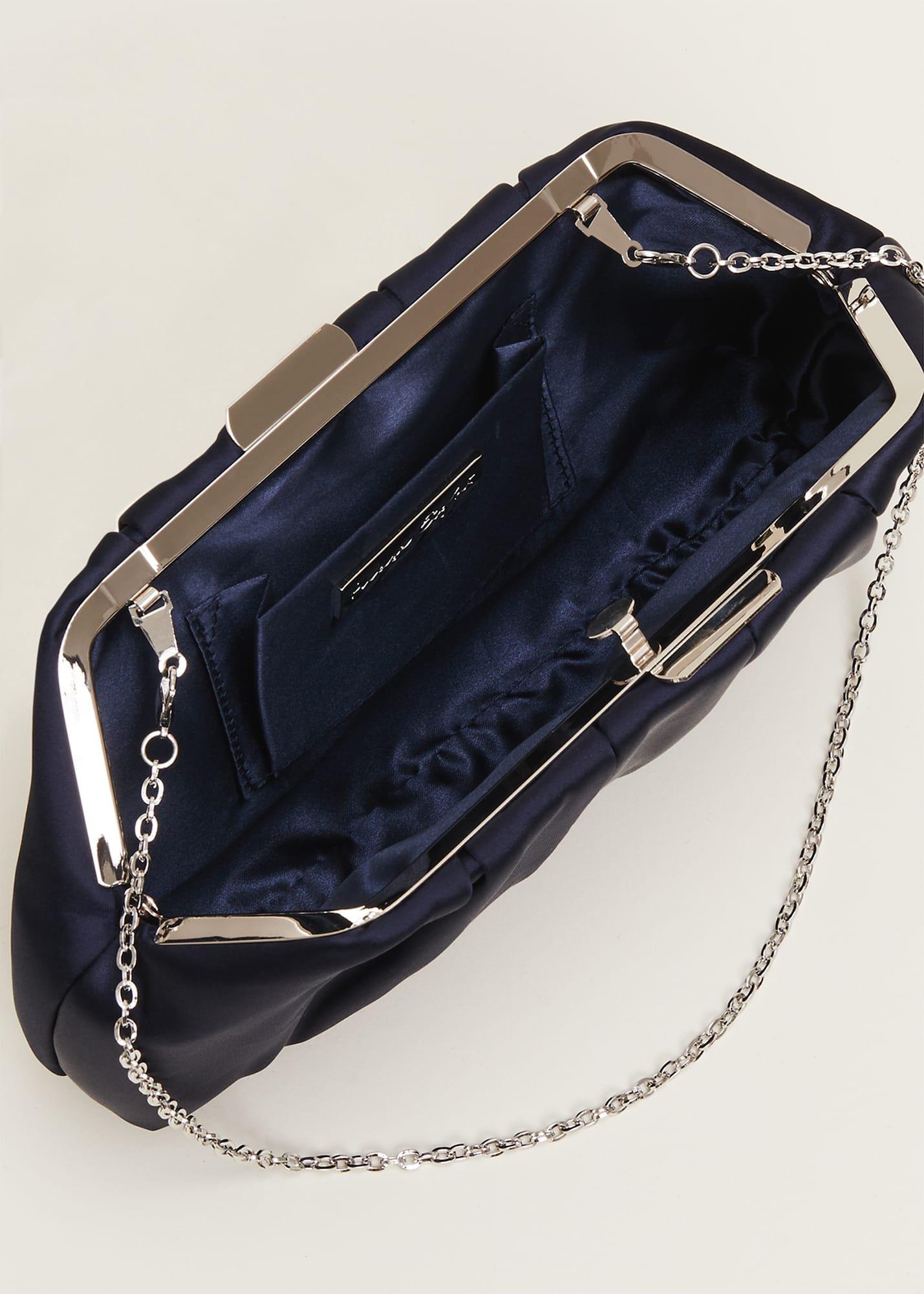Navy Satin Pleated Clutch Bag