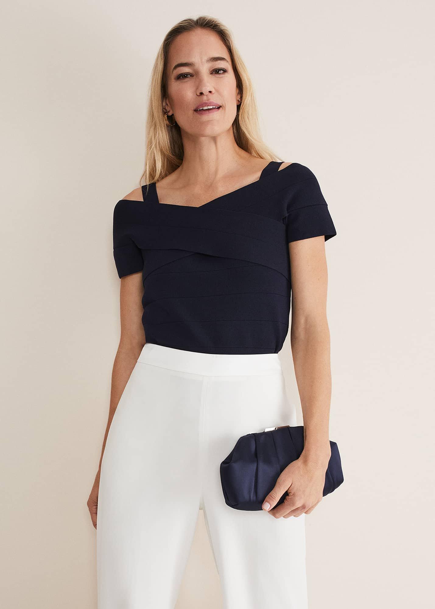 Navy Satin Pleated Clutch Bag