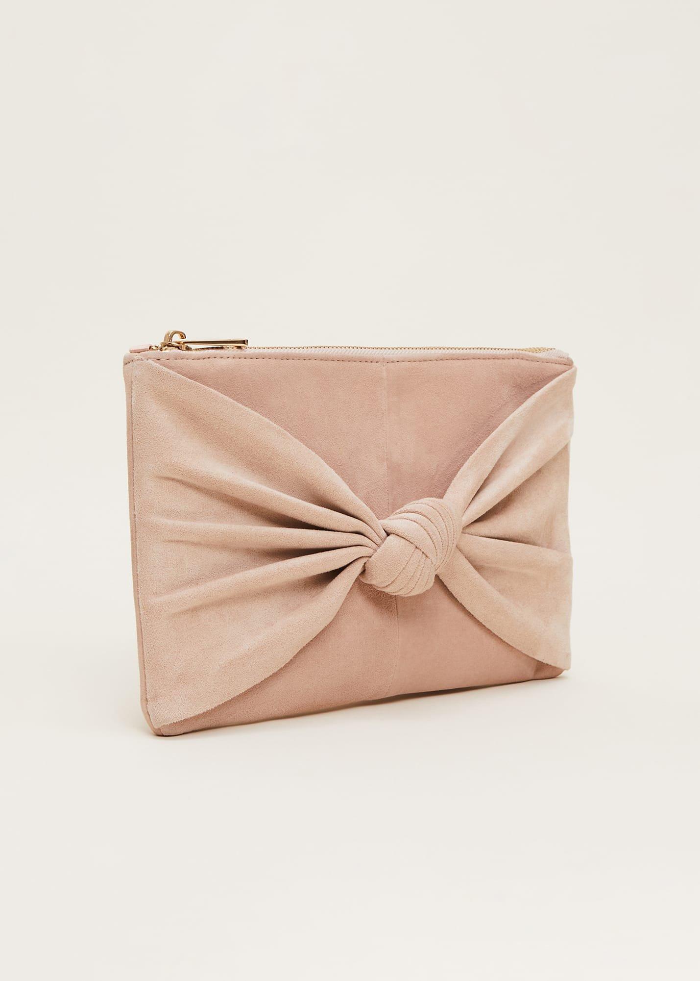 Nude Suede Clutch Bag