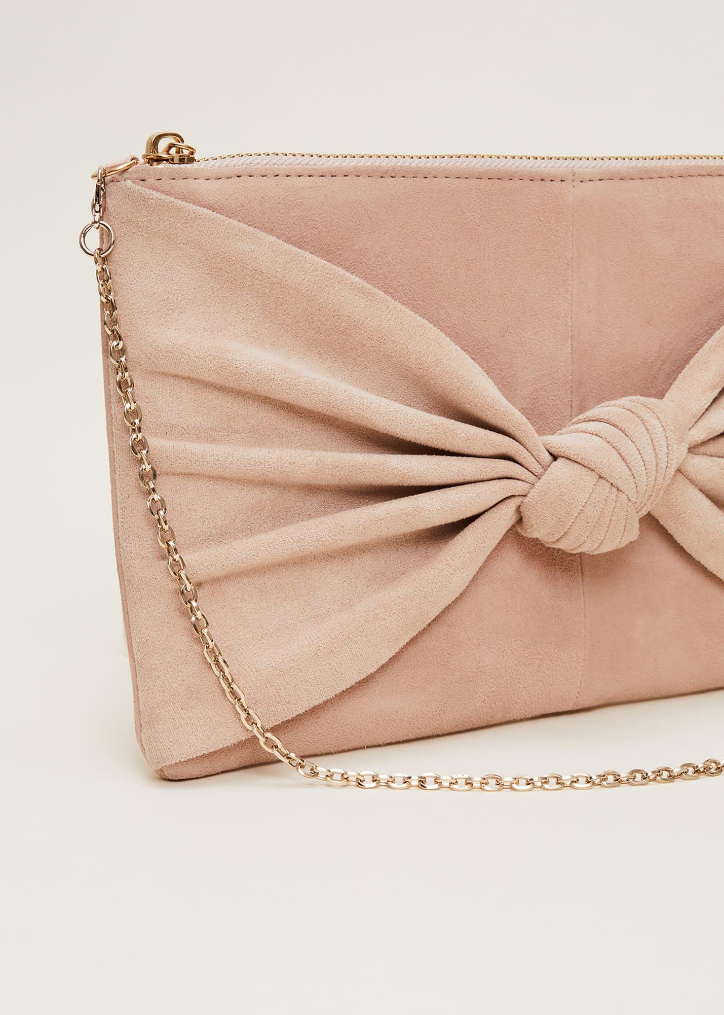 Nude Suede Clutch Bag