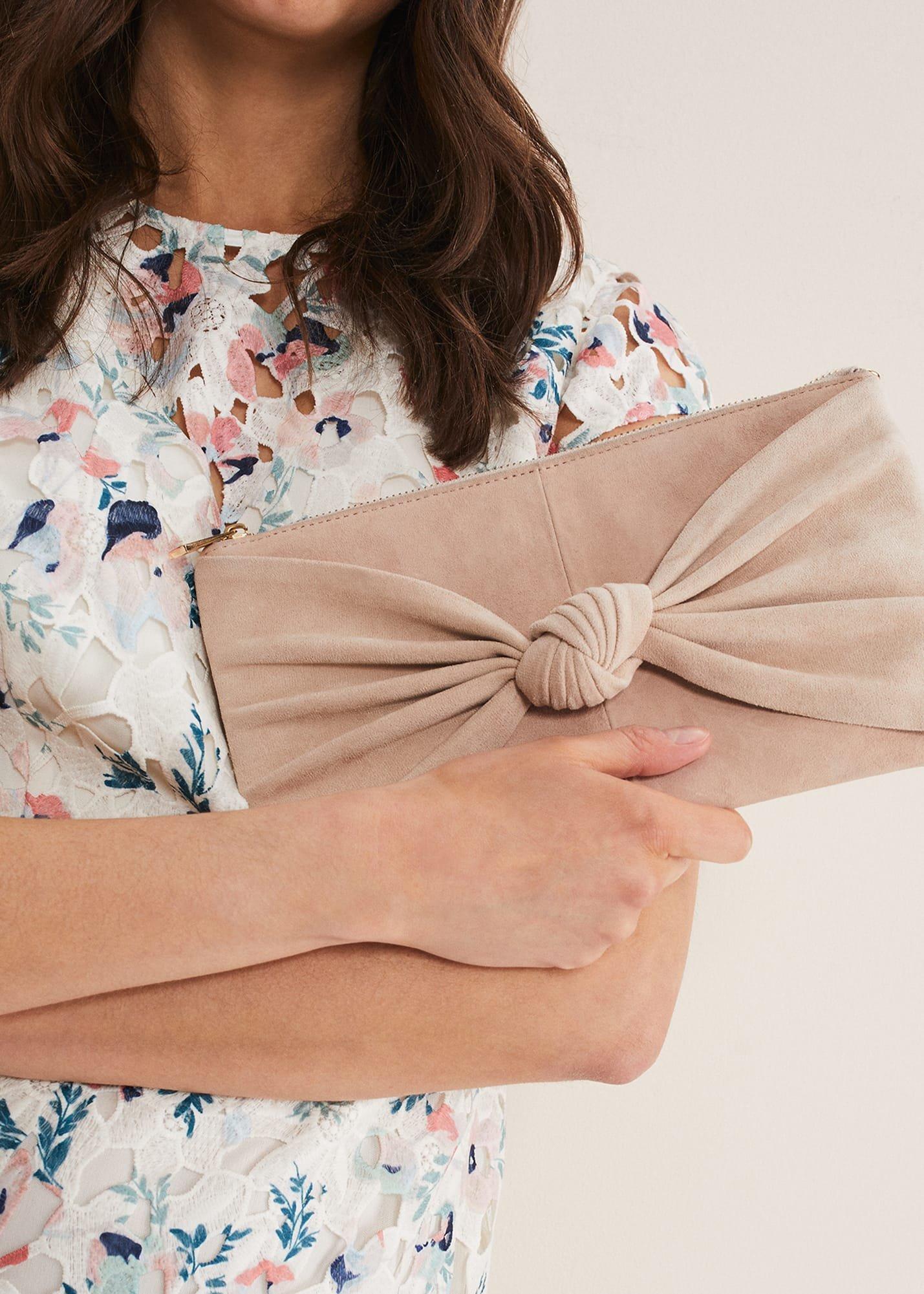 Nude Suede Clutch Bag
