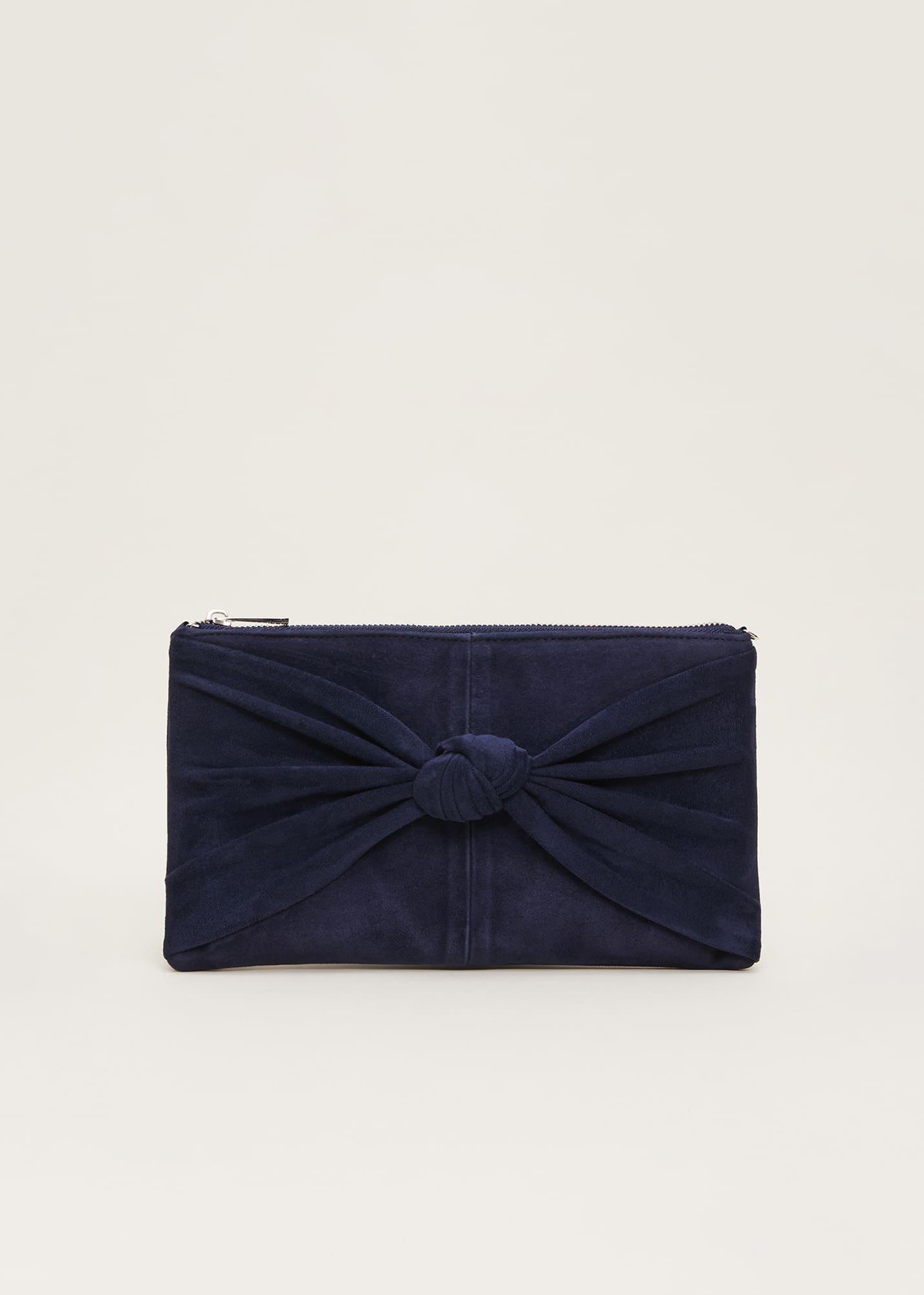 Navy Suede Clutch Bag