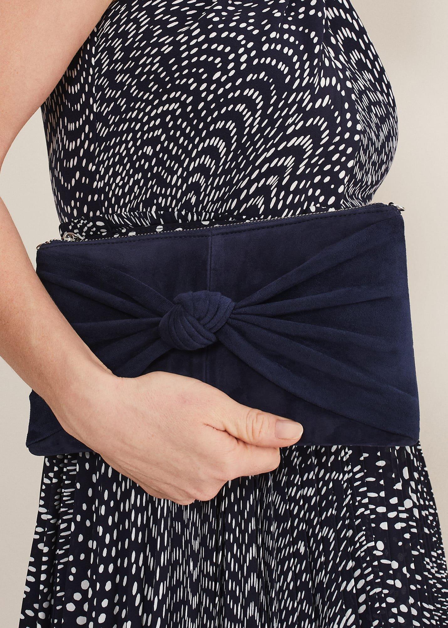 Navy Suede Clutch Bag